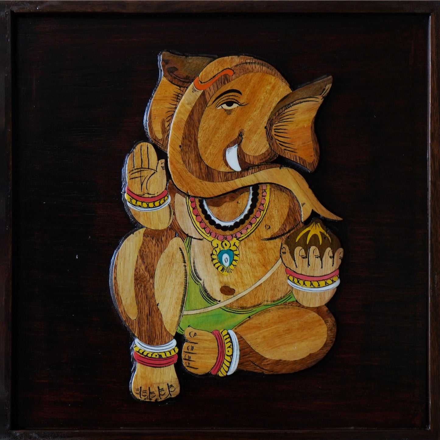 Mysore Wooden Inlay Artwork : Colorful left facing Ganesha