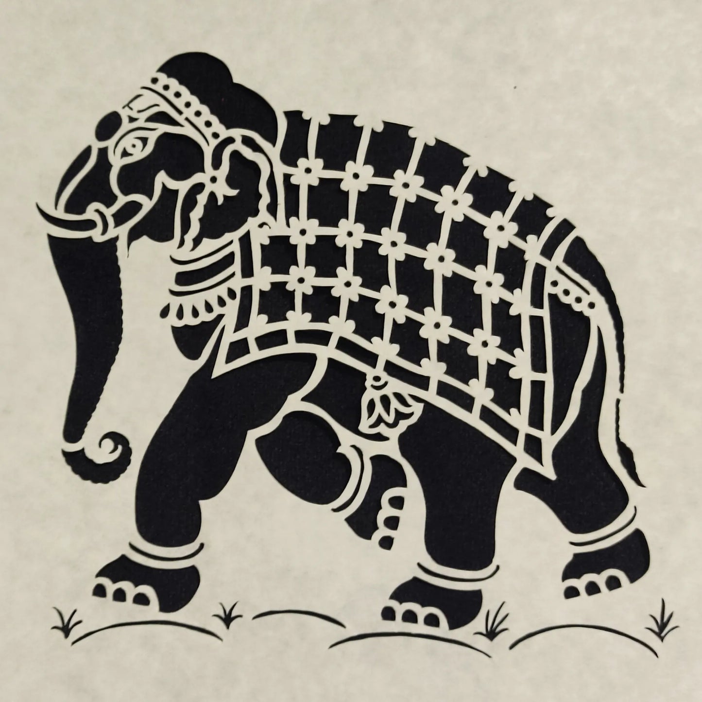 Lucky Elephant: Sanjhi Paper Cutting Art on White Background