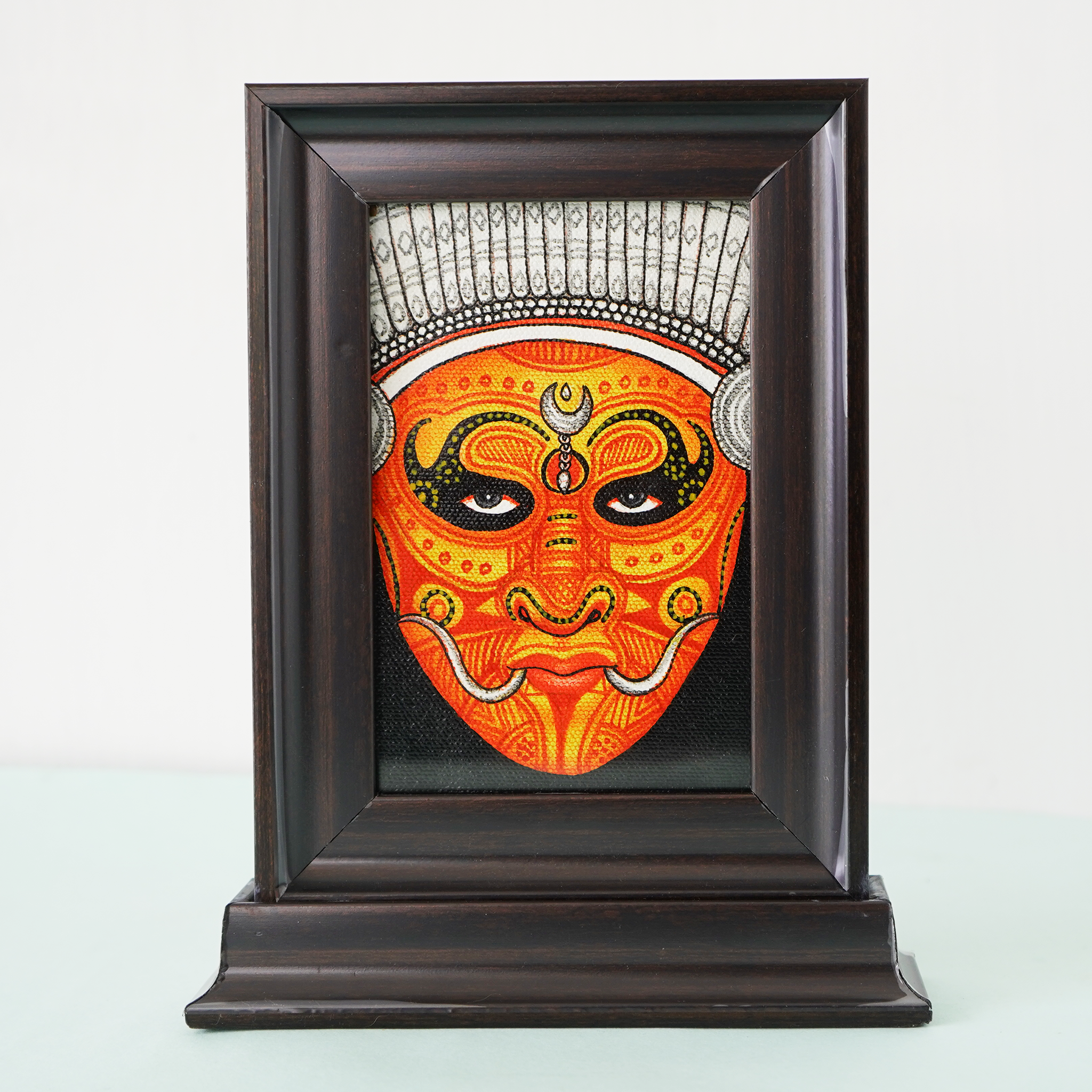 Handcrafted Theyyam Mural Framed Painting | Kerala Folk Art Tabletop Decor(Length:6.6"xBreadth:8.8") mural painting wall art by Culturati