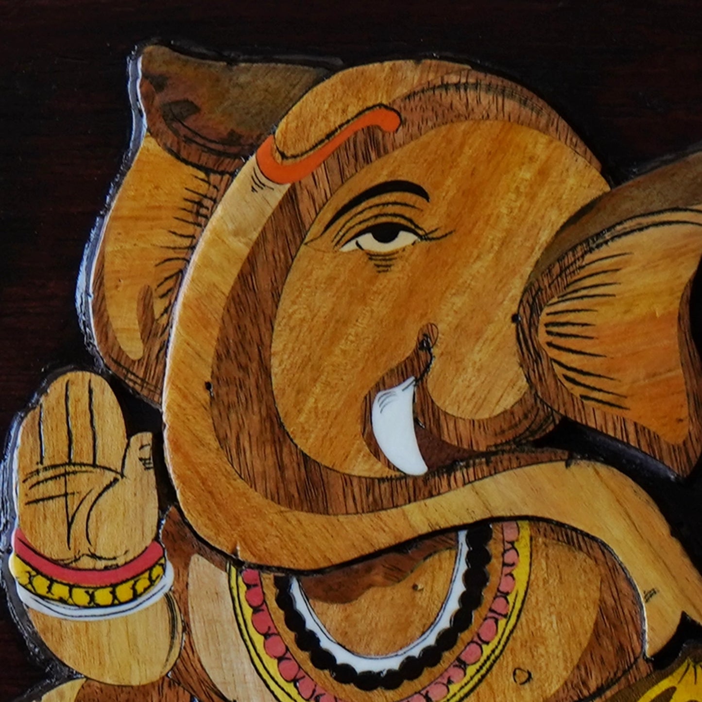 Mysore Wooden Inlay Artwork : Colorful left facing Ganesha