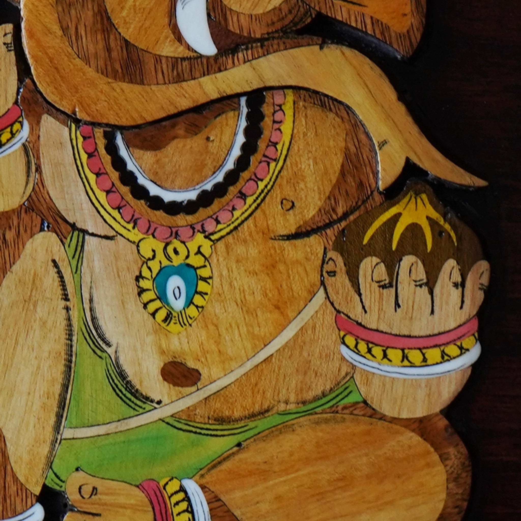 Mysore Wooden Inlay Artwork Colorful left facing Ganesha-Made to Order