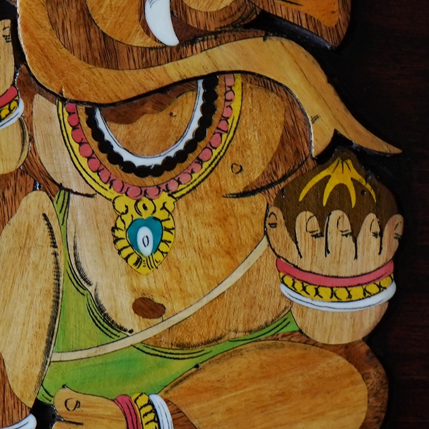 Mysore Wooden Inlay Artwork : Colorful left facing Ganesha