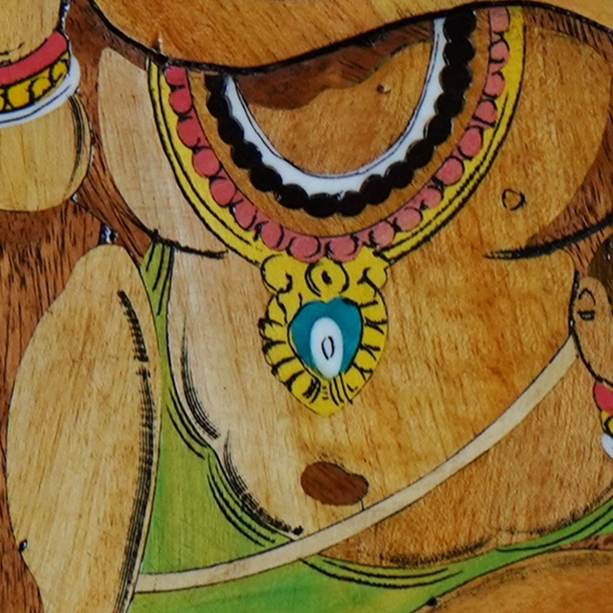 Mysore Wooden Inlay Artwork Colorful left facing Ganesha-Made to Order