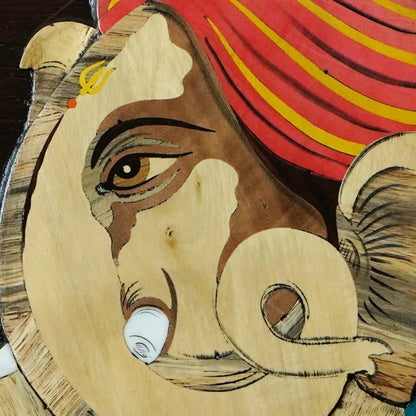 Mysore Wooden Inlay Artwork Ganesha Left Portrait-Made to Order