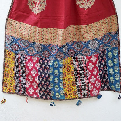 Patchwork Ajrakh Dupatta- Red