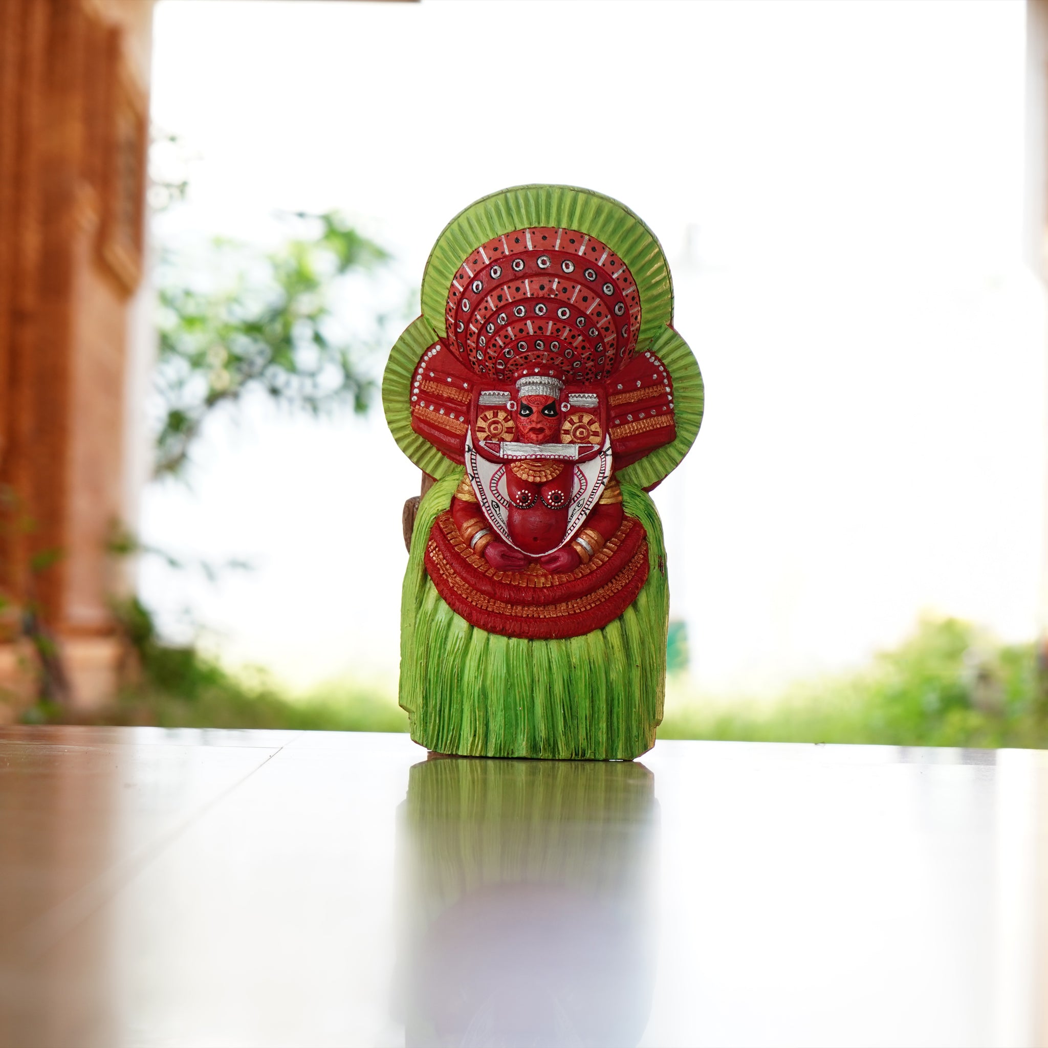 Handcrafted  Bhagavathi Theyyam Wooden Replica - Made to Order