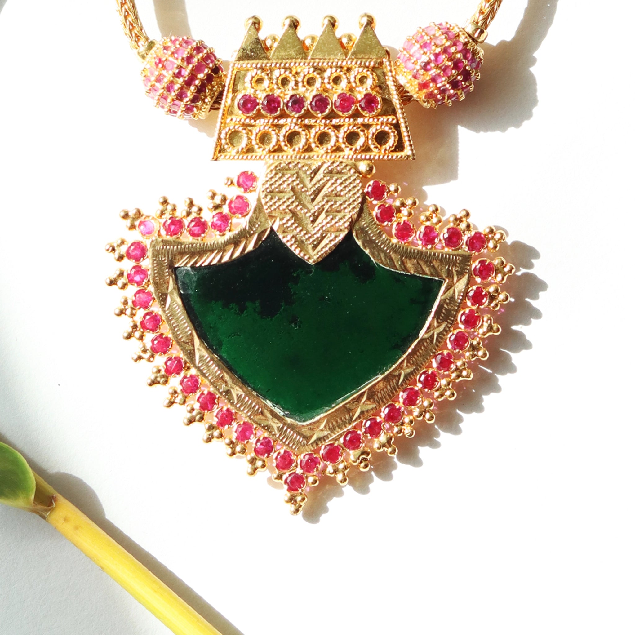 Kerala Palakka Necklace with Stone Studded Leaf shaped Pendant-Made to Order