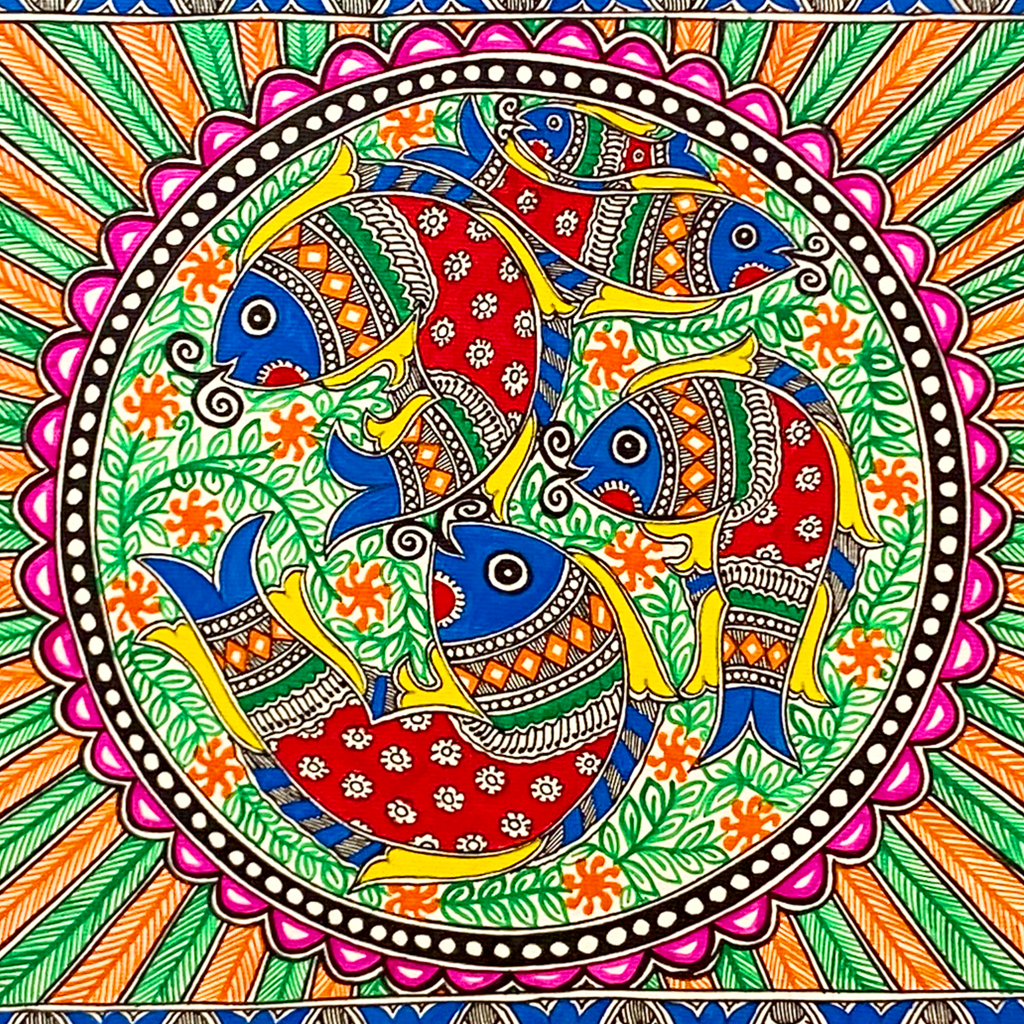 Hand Painted Madhubani Circle of Life Art - Made to Order