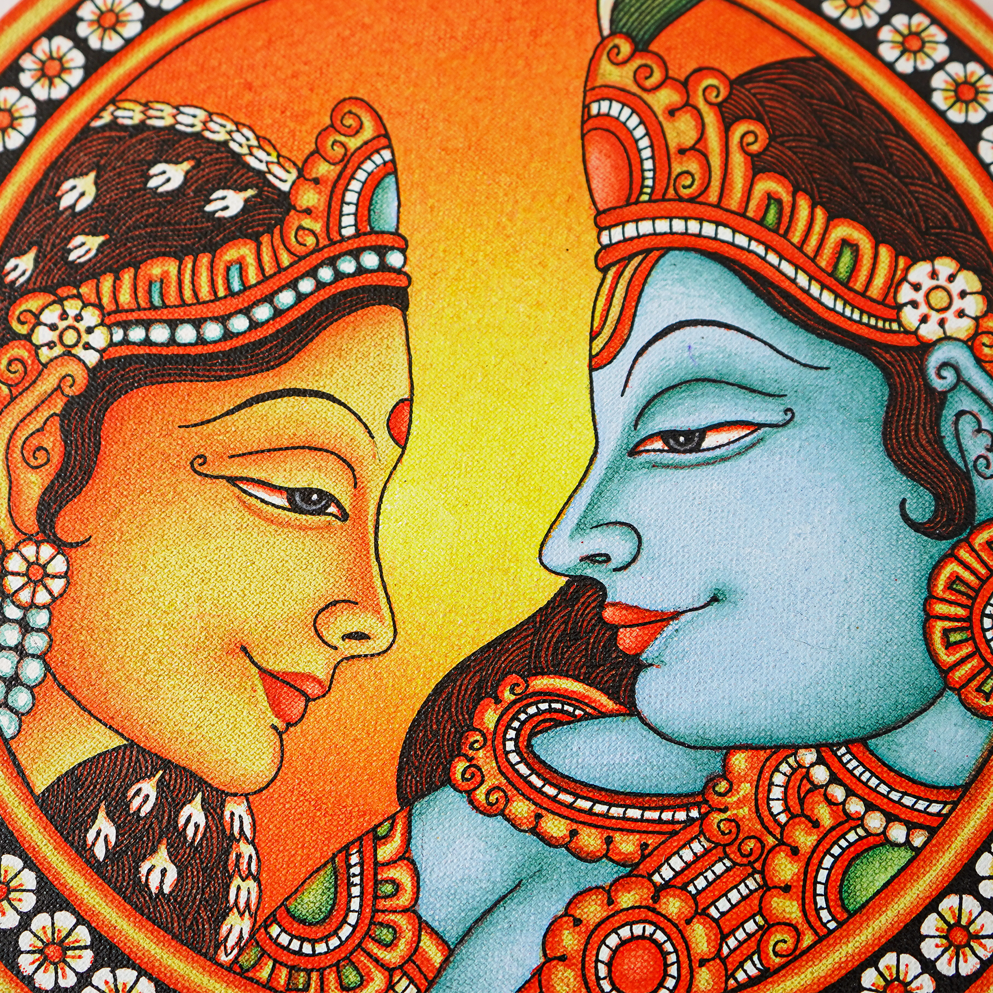 Kerala Mural Art Masterpiece: Eternal Love of Krishna and Radha Round Frame(Dia - 12 inches) mural painting wall art by Culturati