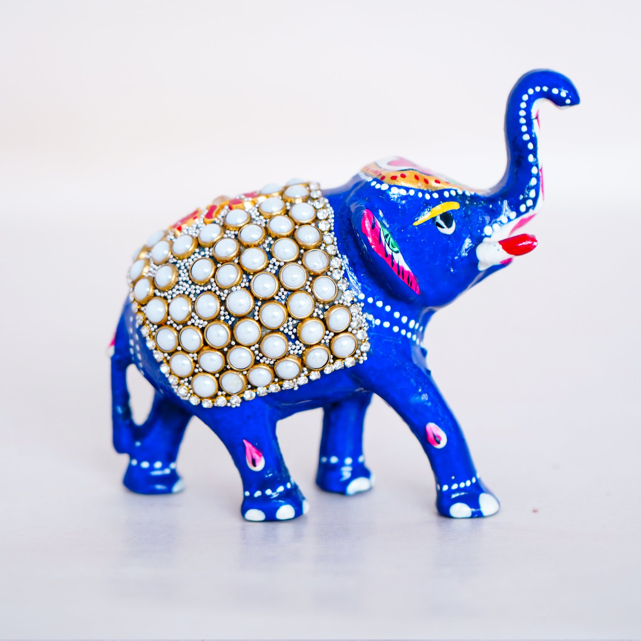 Elegant Handcrafted Meenakari Design Elephant Beaded Statue Blue