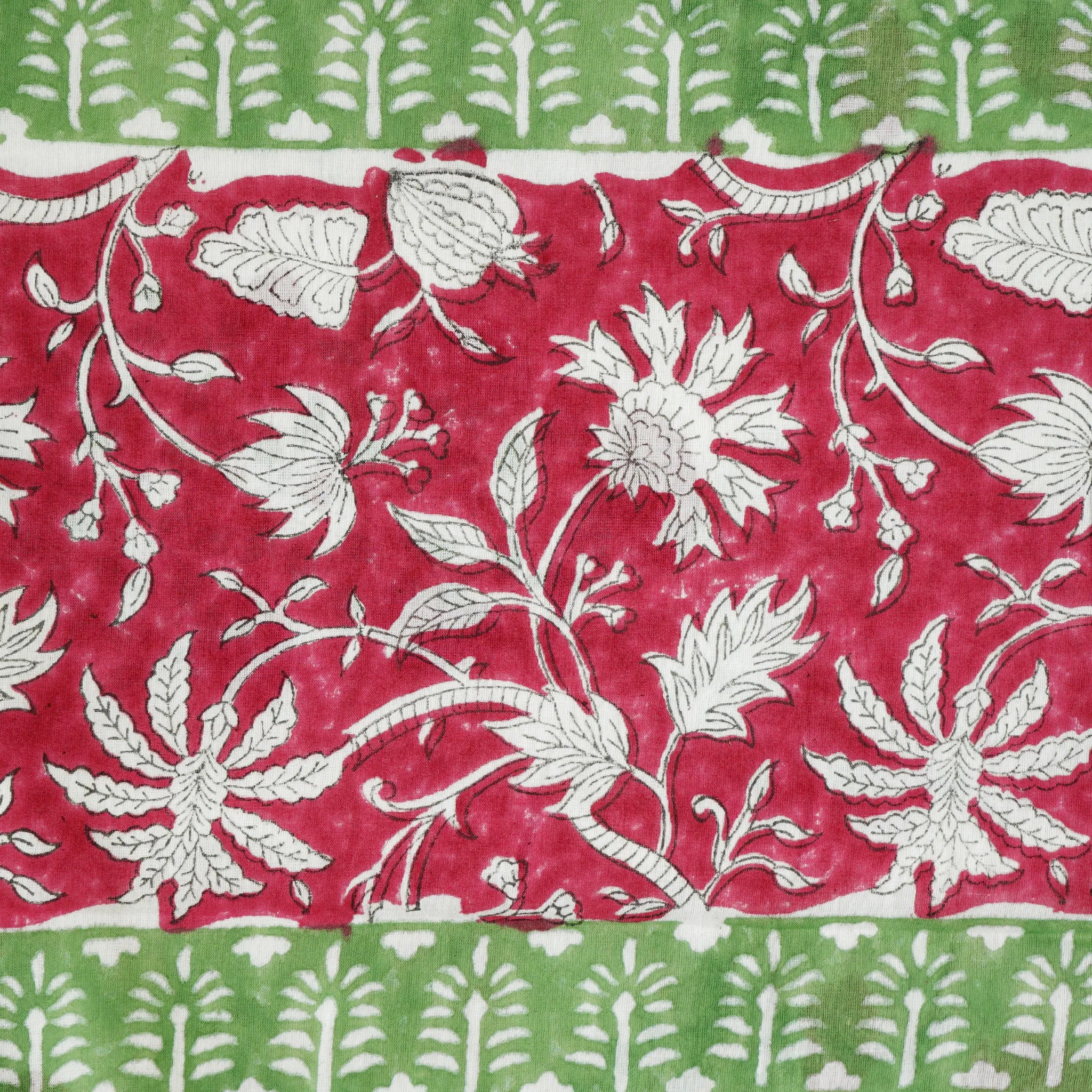 Blooming Beauty: Hand Block Printed-Deep Pink with Floral Print and Border