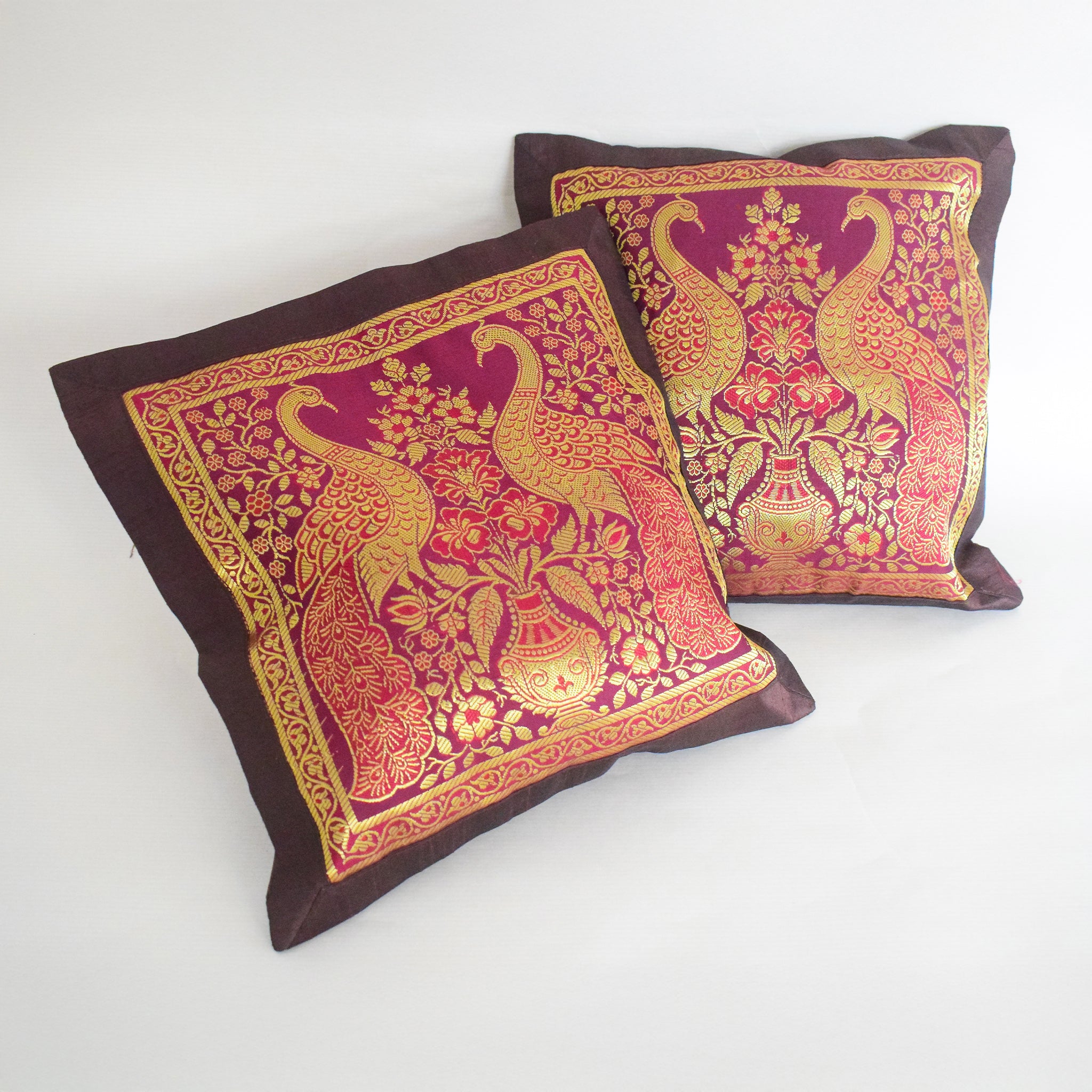 Banarasi Patchwork Pillow Covers with Zari Work Set of 2 (16cmx16cm)