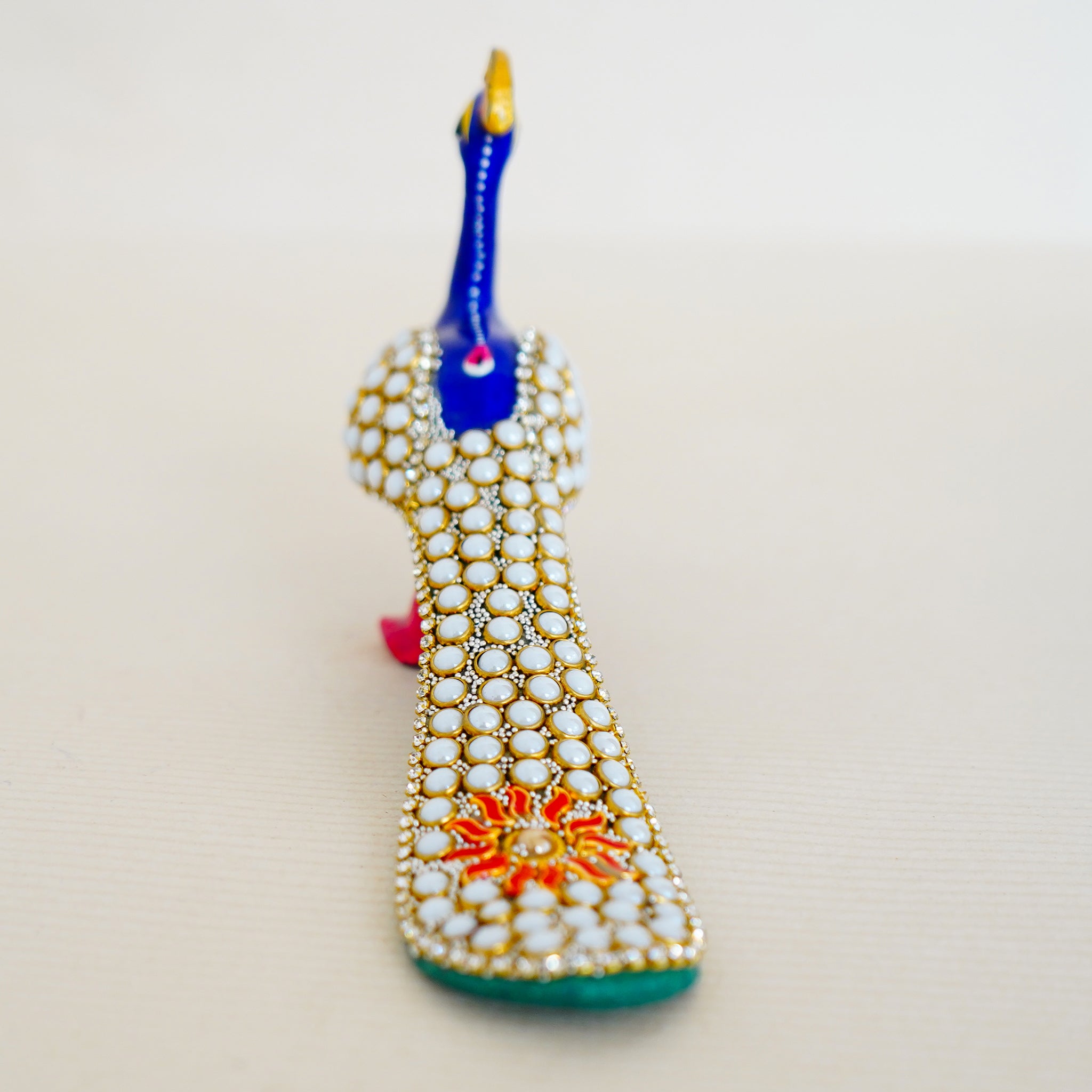 Elegant Handcrafted Meenakari Design Beaded Peacock Statue Blue