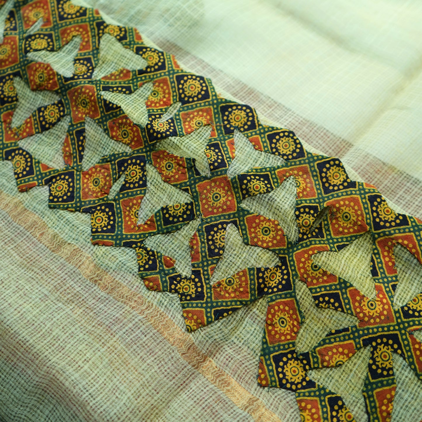 Shop Light Green & Yellow Applique Kotadoria Dupatta Online