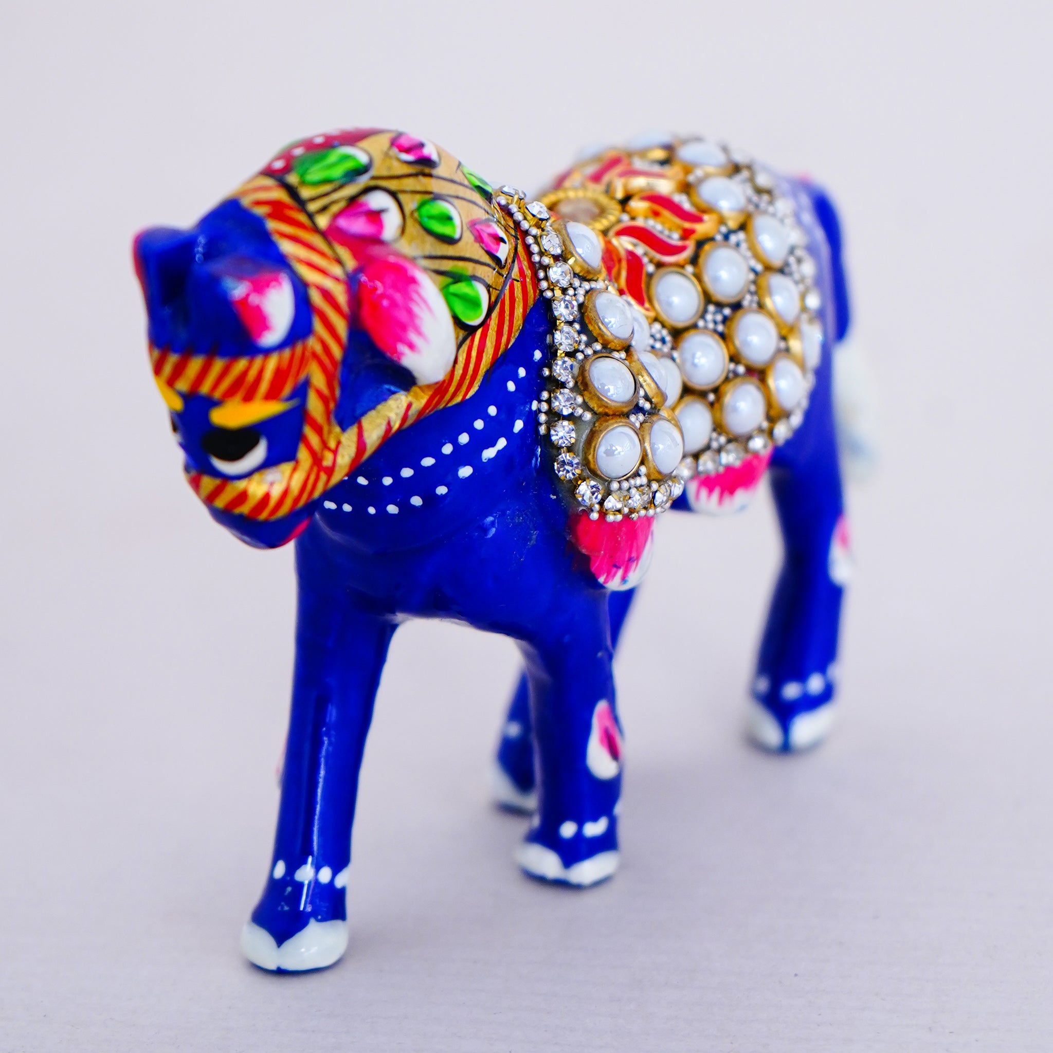 Elegant Handcrafted Meenakari Design Beaded Horse Statue Blue(3 Inch)