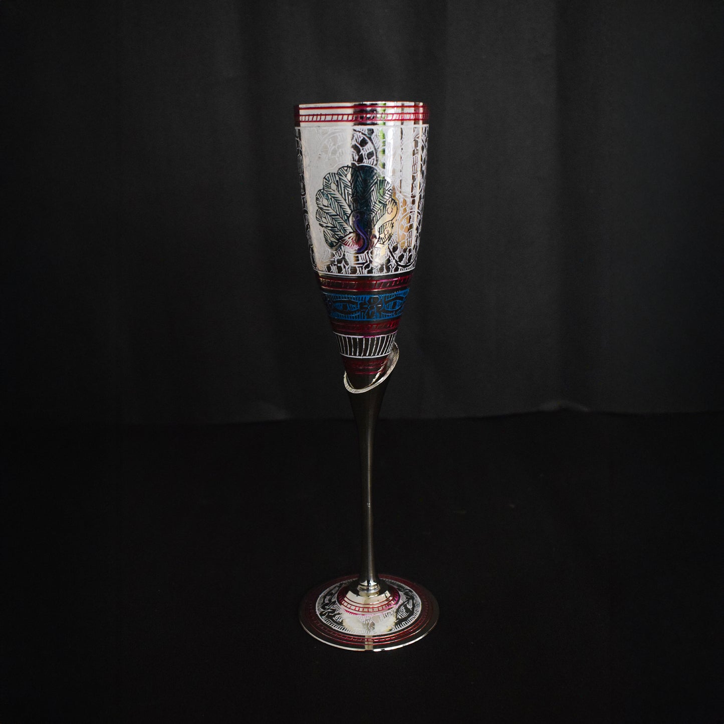 Brass Wine Glass with Handmade Peacock Design Minakari Work