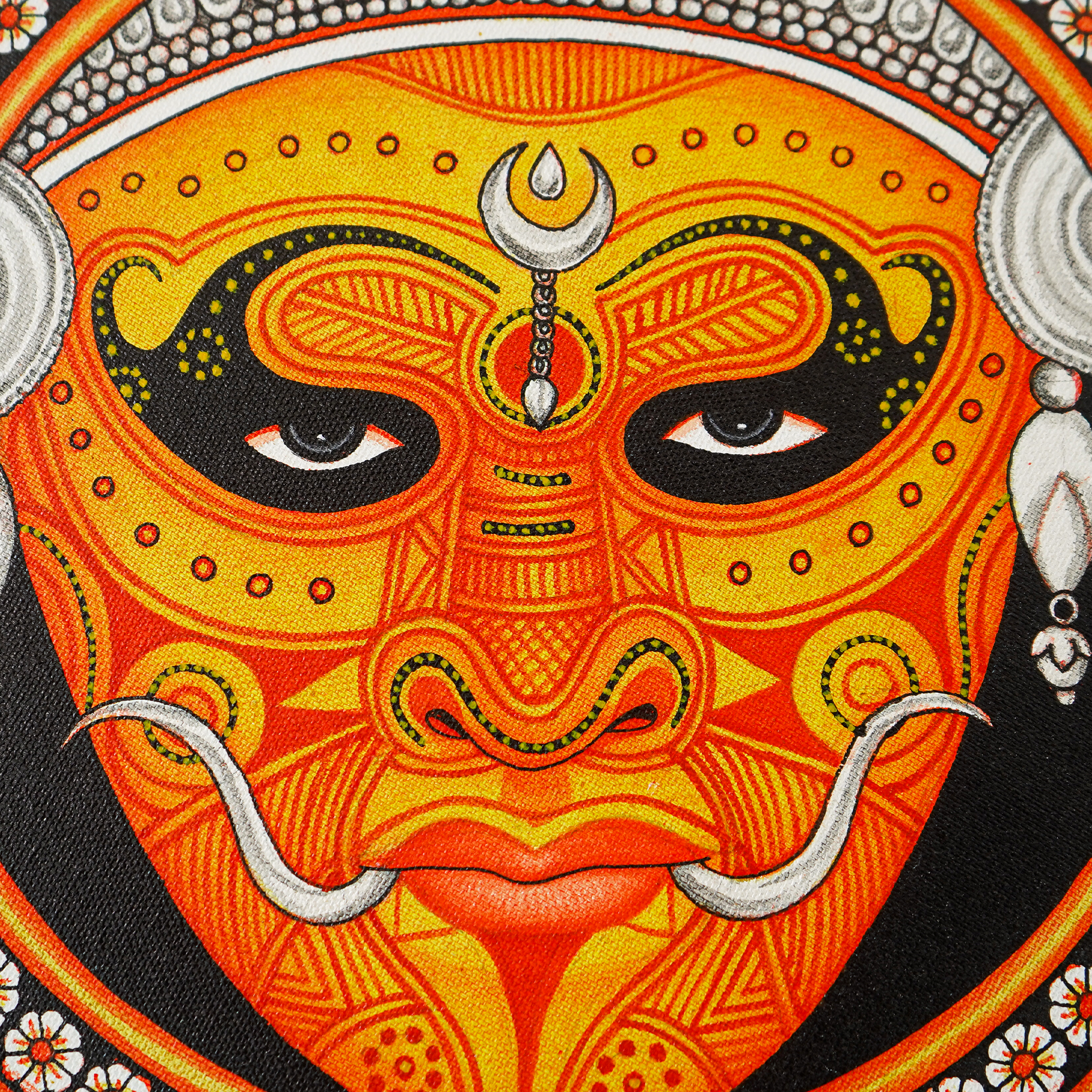 Kerala Mural Art Masterpiece: Vivid Theyyam Face Round Frame  (Dia - 12 inches) mural painting wall art by Culturati