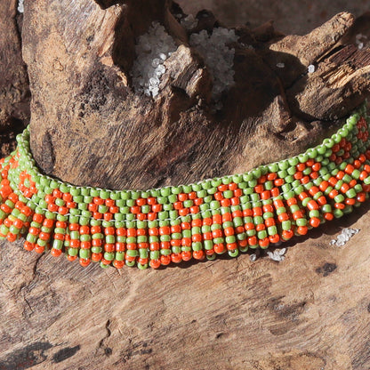 Kutch Bead work Neck piece - Green & Orange