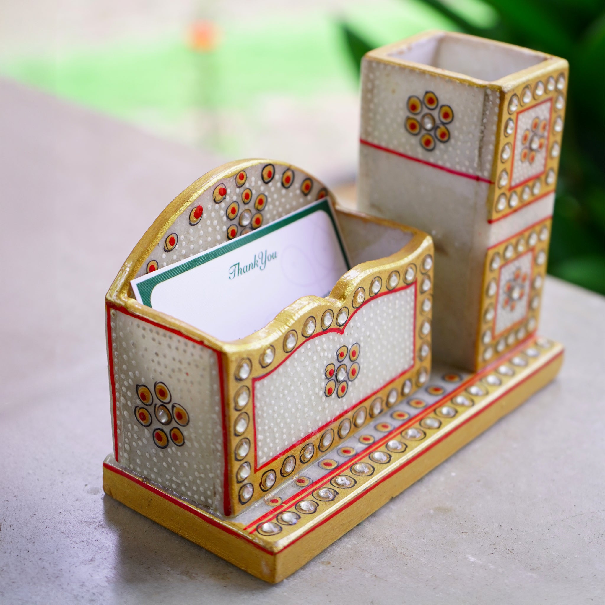 Kishangarh Marble Card Holder with Pen Stand