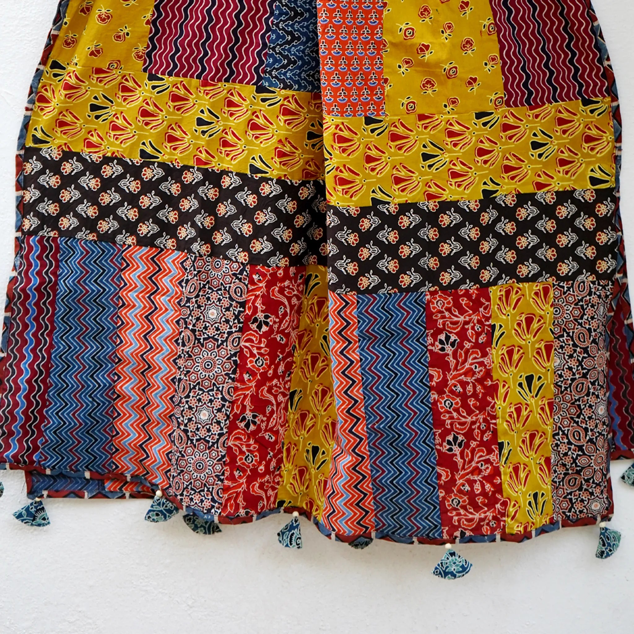 Patchwork Ajrakh Dupatta- Multi-colour