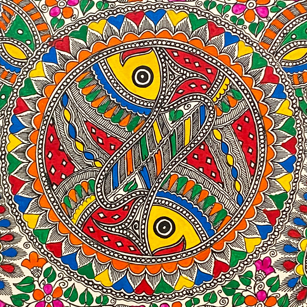 Hand Painted Colorful Madhubani Meenmor - Made to Order