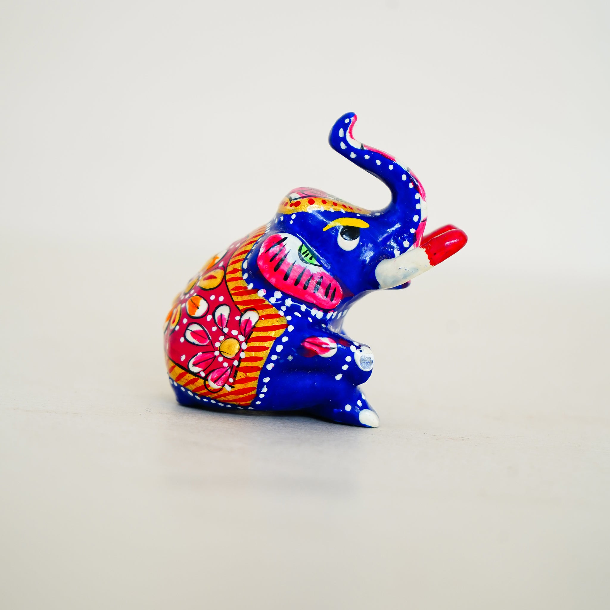 Elegant Handcrafted Meenakari Design Elephant Sitting Statue Blue (2 Inch)