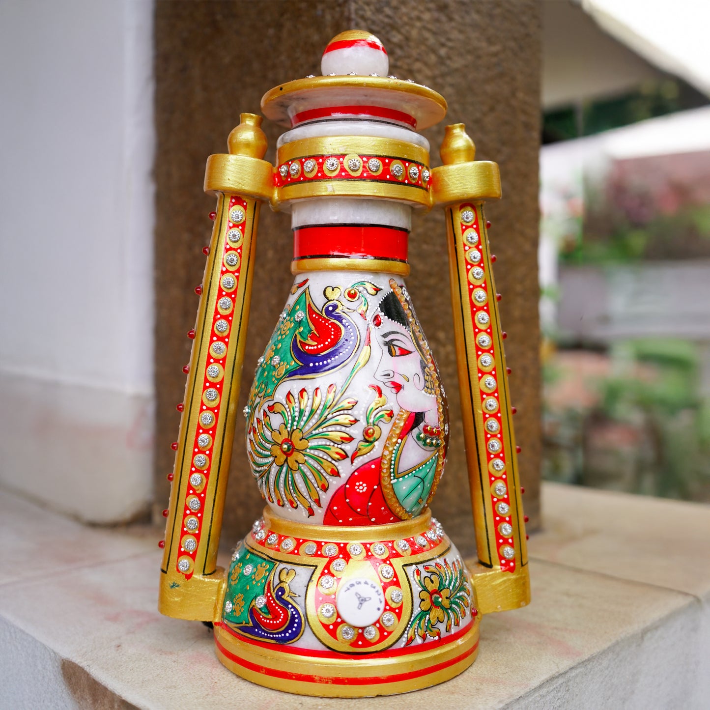 Kishangarh Marble Lantern with Rajasthani Woman Painting