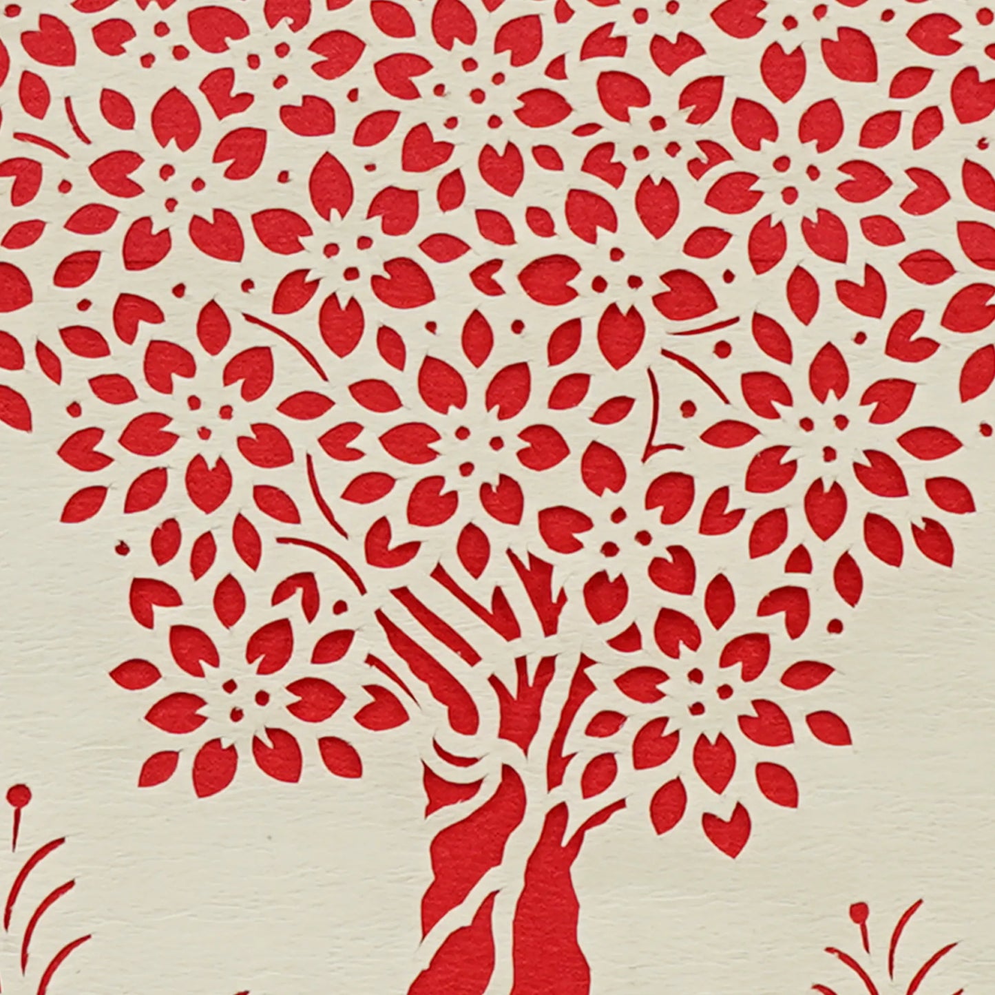 Kadam Tree with Peacock-Sanjhi Paper Cutting Art-Red Background