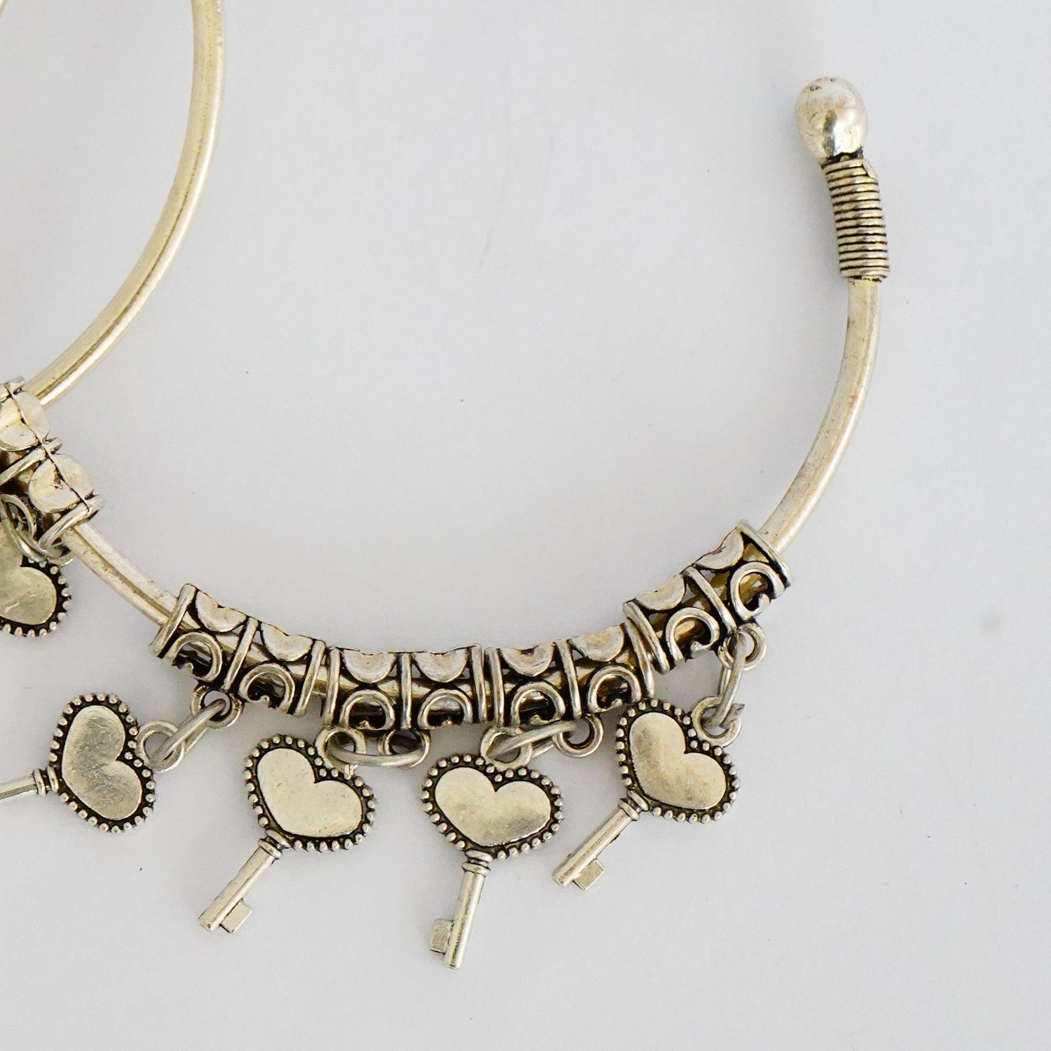 Oxidized German Silver Bangles with Dangling Heart Key(Set of 2)