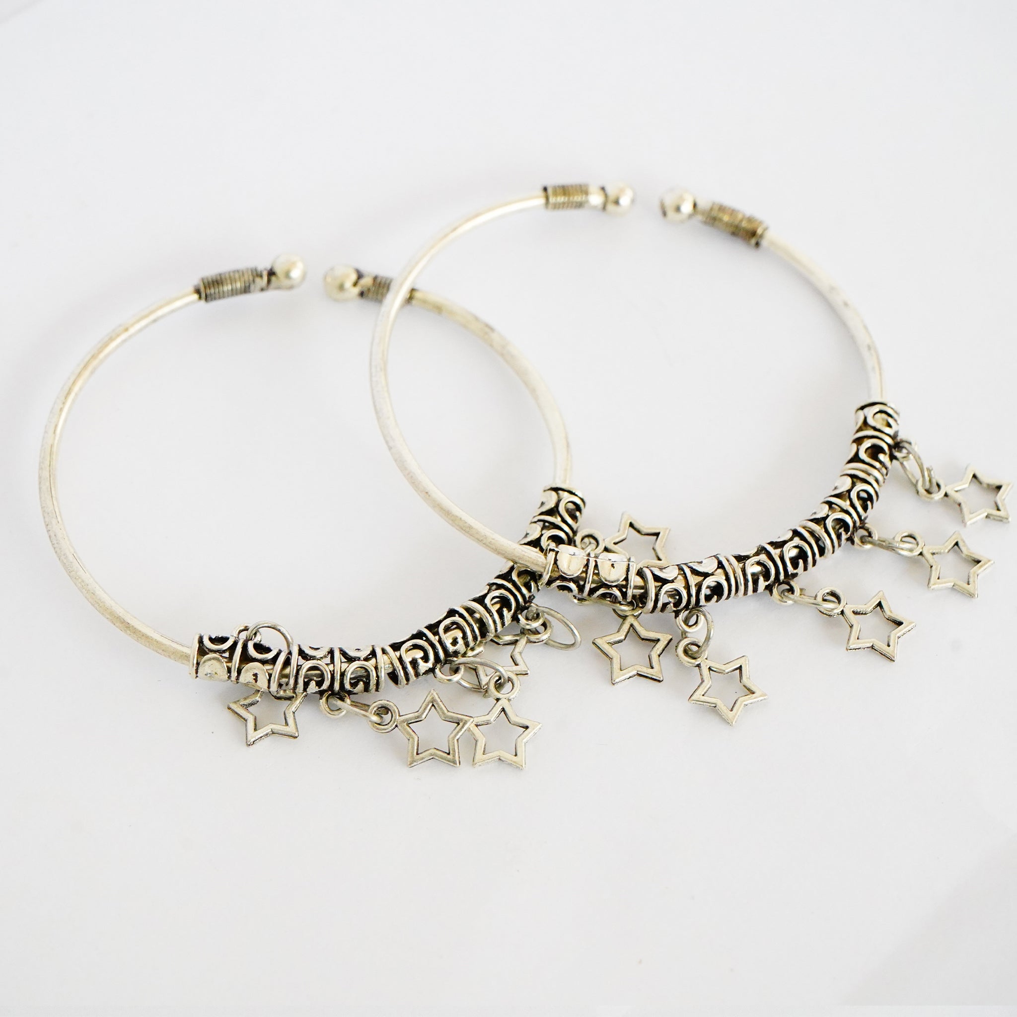 Oxidized German Silver Bangles with Dangling Stars(Set of 2)