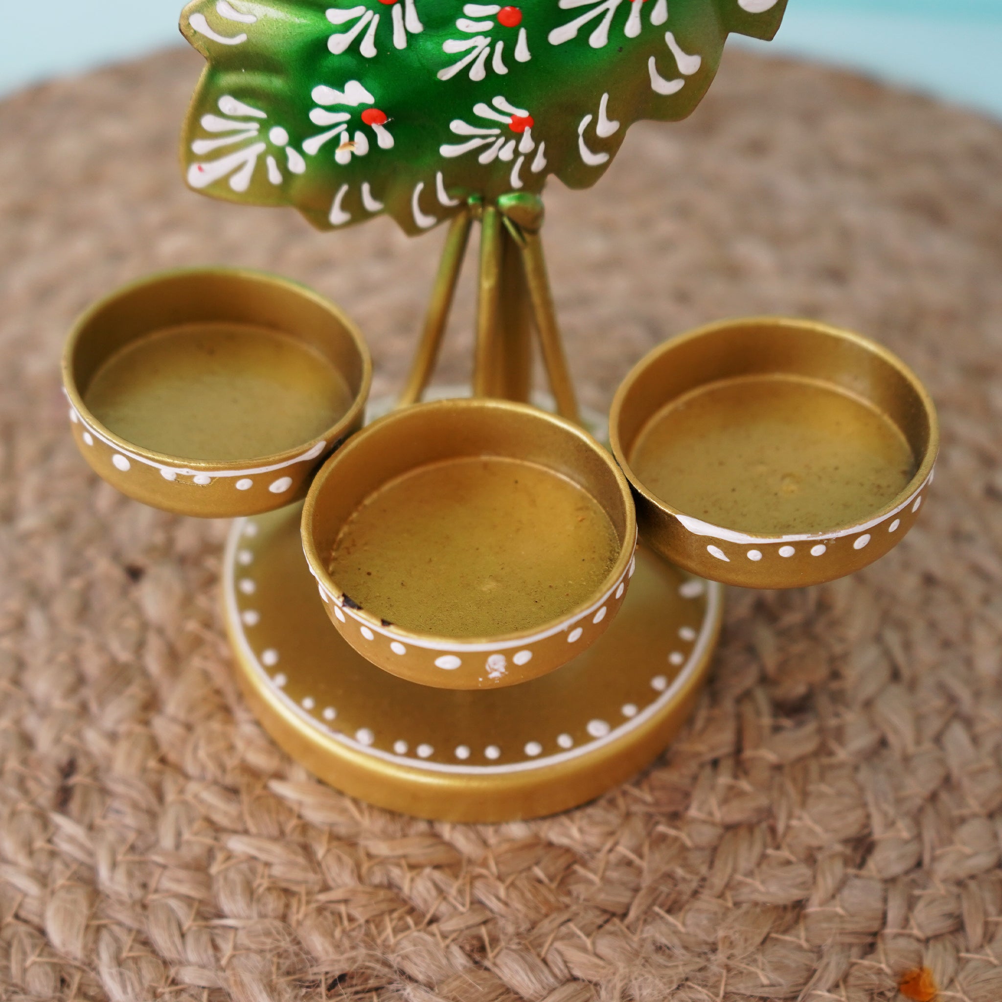 Peacock 3 Light Stand - Traditional Brass Diya Holder for Pooja Room & Home Decor