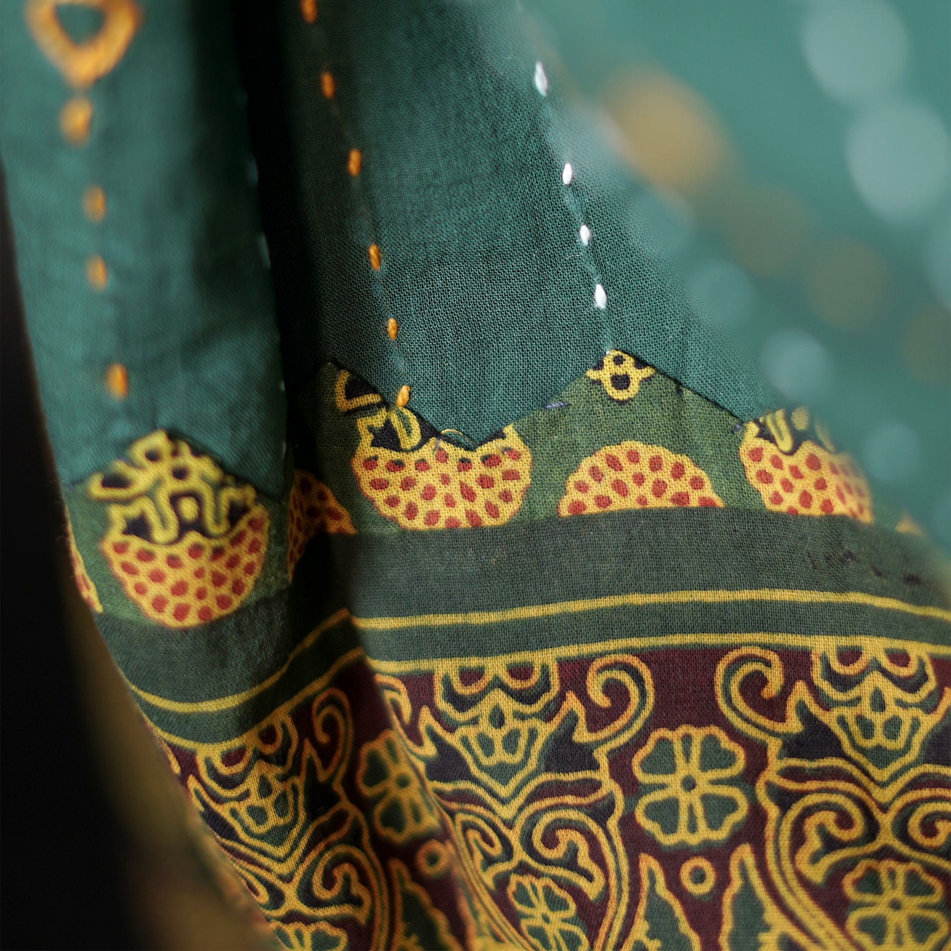 Shop Ajrak Kantha Work Dupatta - Dark Green & Black Online