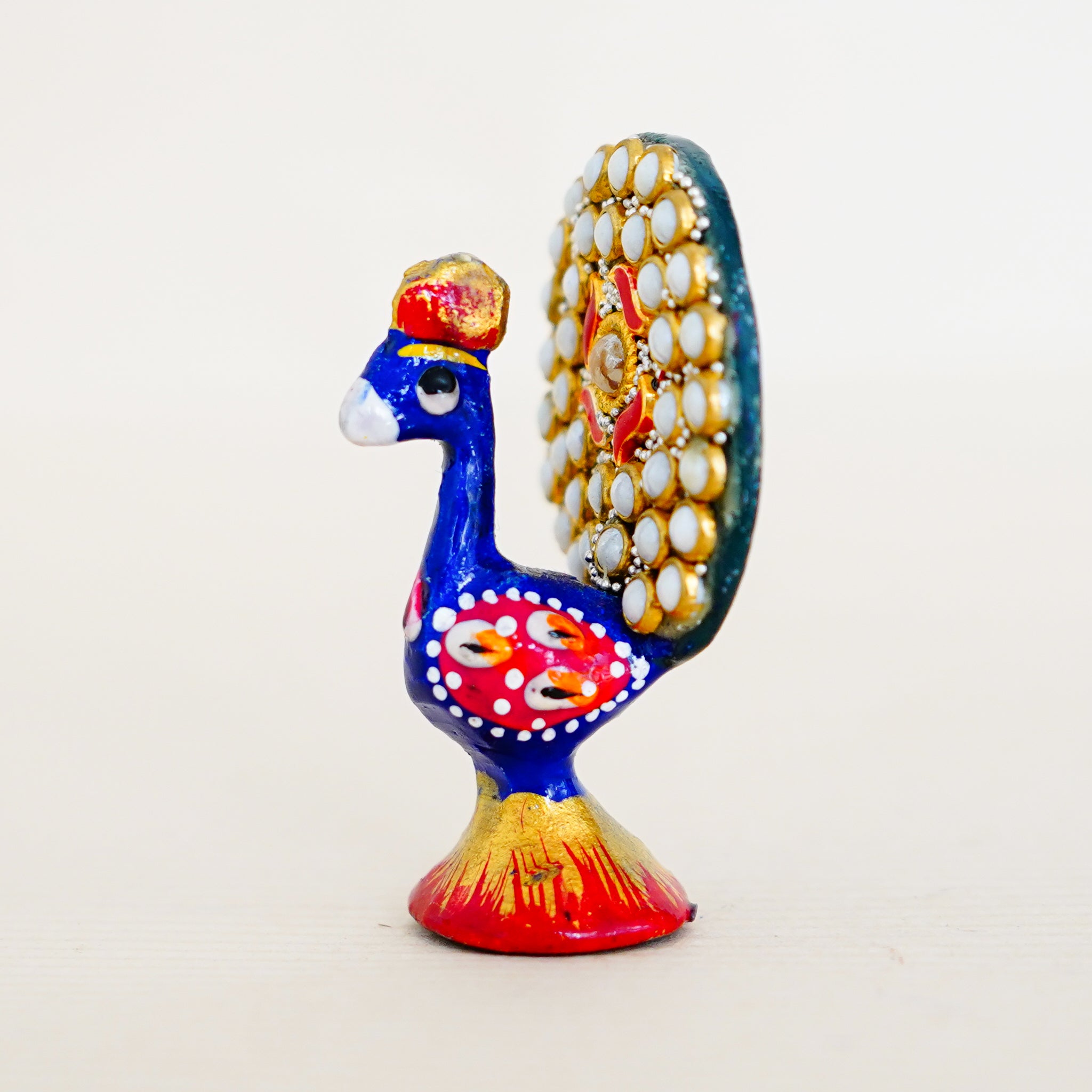 Elegant Handcrafted Meenakari Design Dancing Peacock Statue Blue(1 Inch)