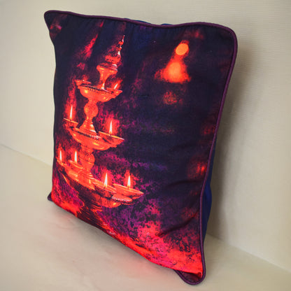 Glowing Diya Digital Printed Cushion Cover