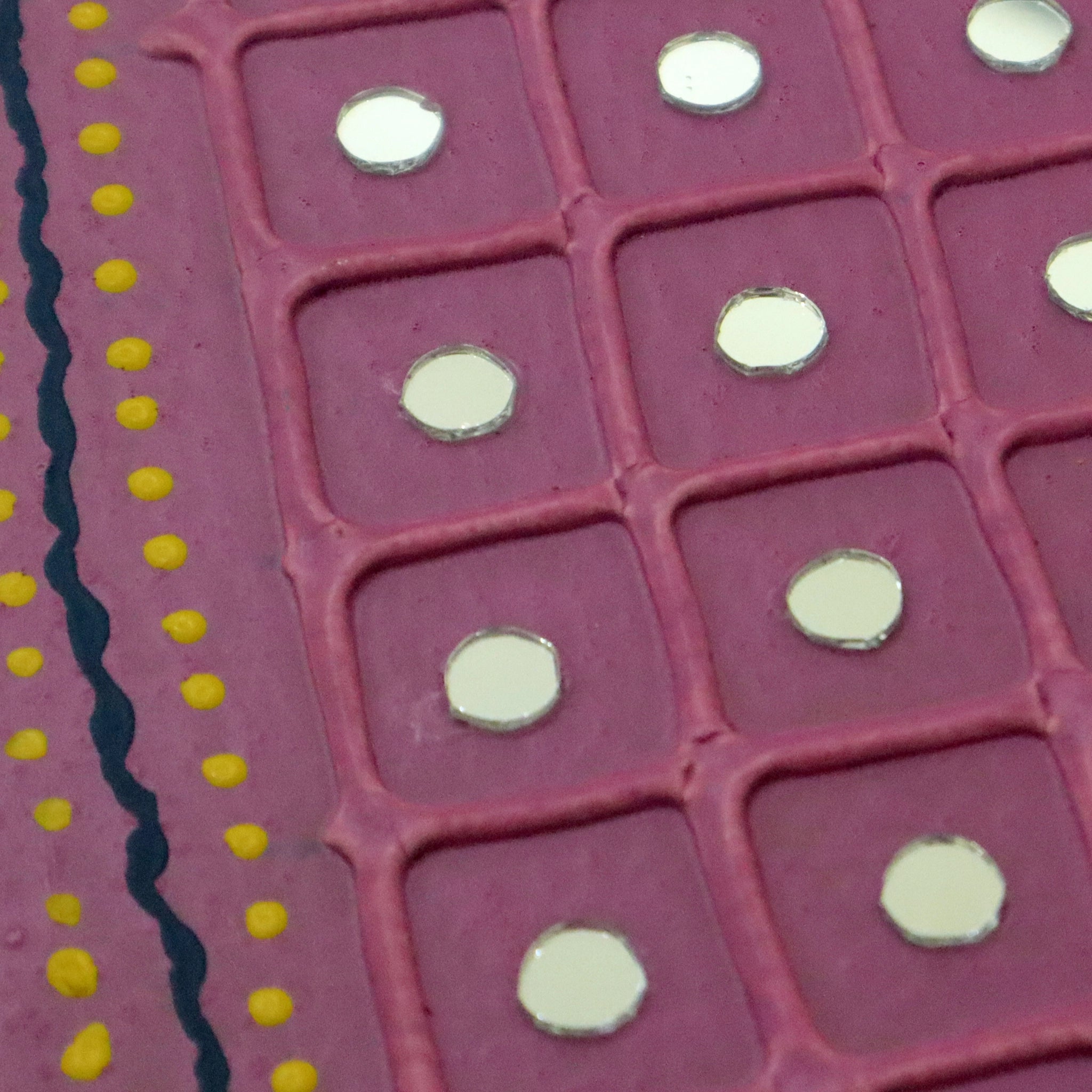 Lipan Art - Magenta -With Geometric Pattern and intricate yellow dotted border