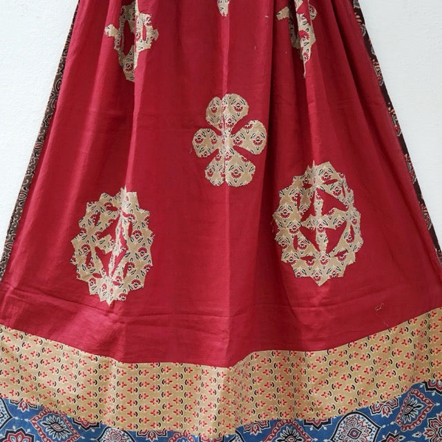 Patchwork Ajrakh Dupatta- Red