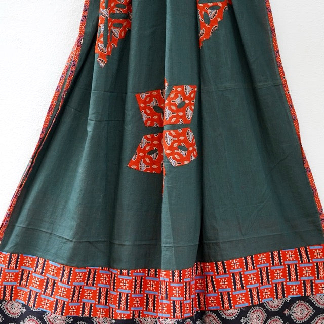 Patchwork Ajrakh Dupatta-  Dark Green