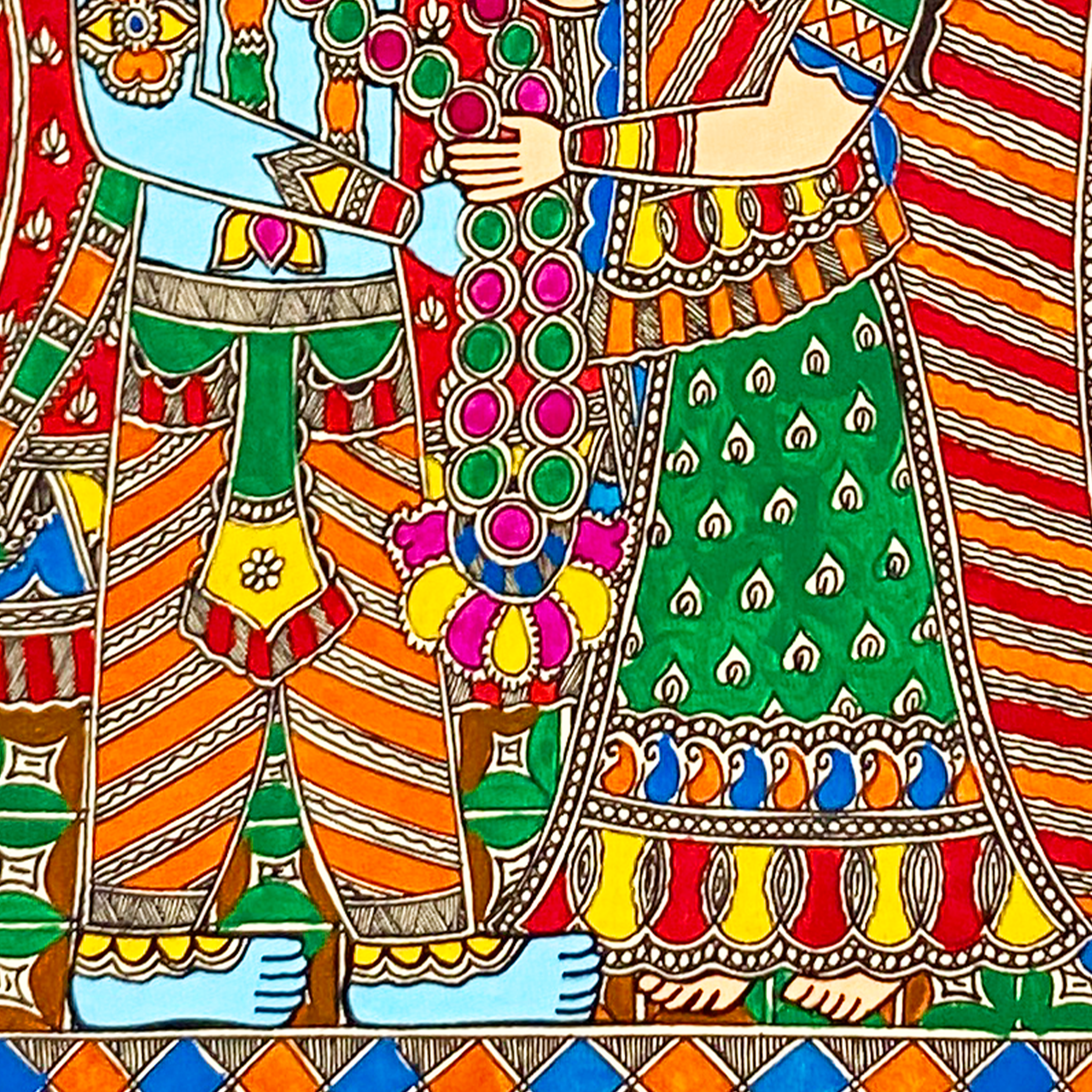 Hand Painted Madhubani Radha Krishna - Made to Order