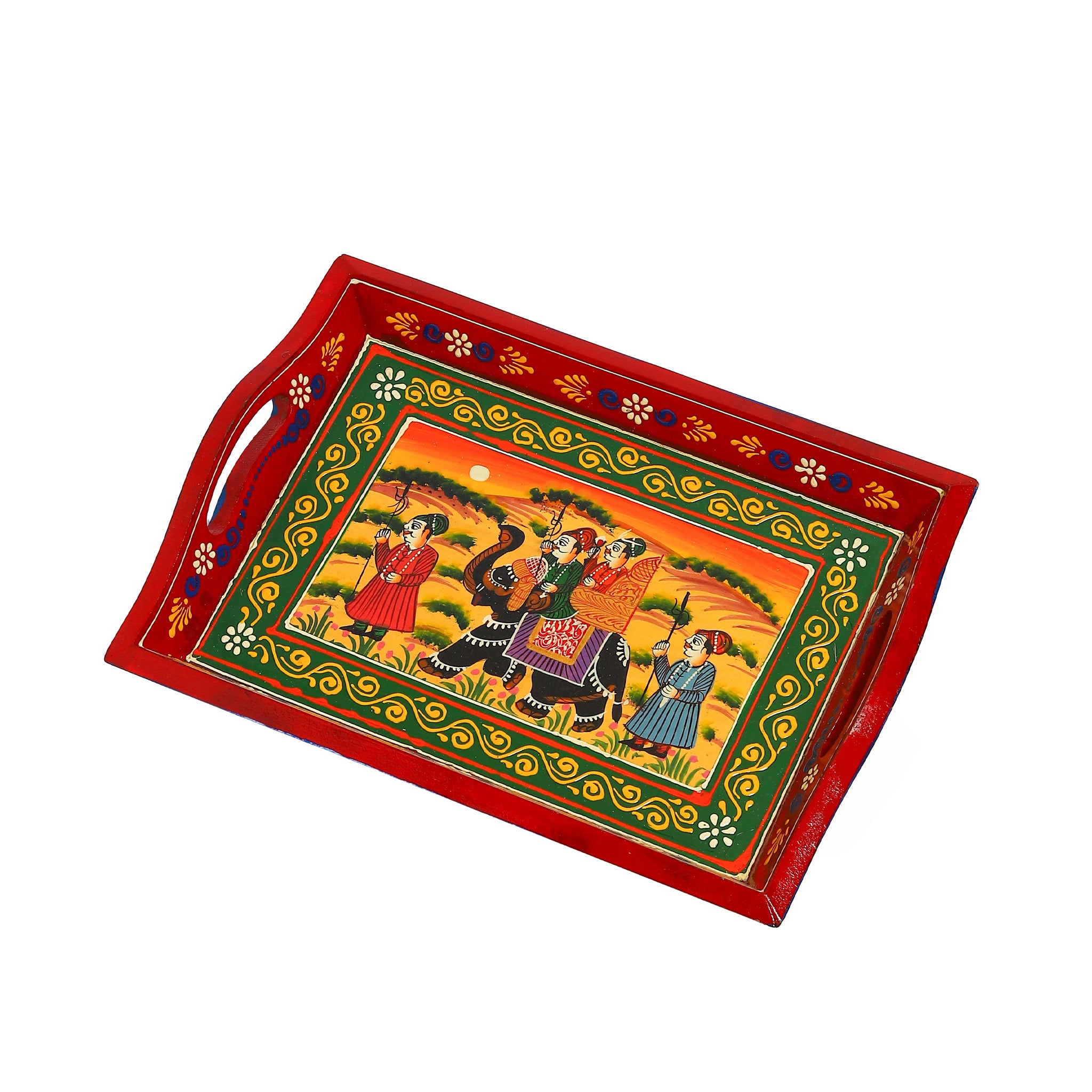 Ambabari Elephant Hand-Painted Wooden Serving Tray (Set of 3)