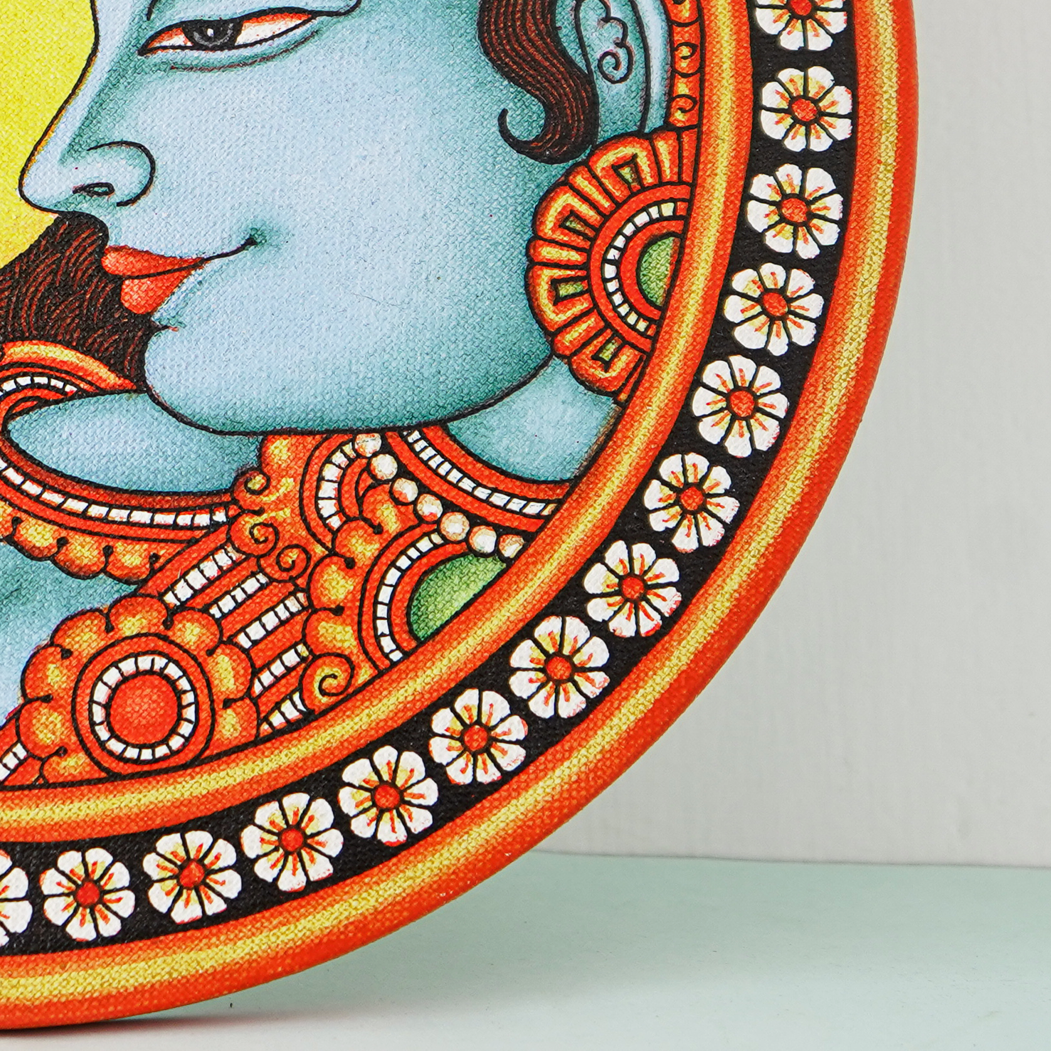 Kerala Mural Art Masterpiece: Eternal Love of Krishna and Radha Round Frame(Dia - 12 inches) mural painting wall art by Culturati