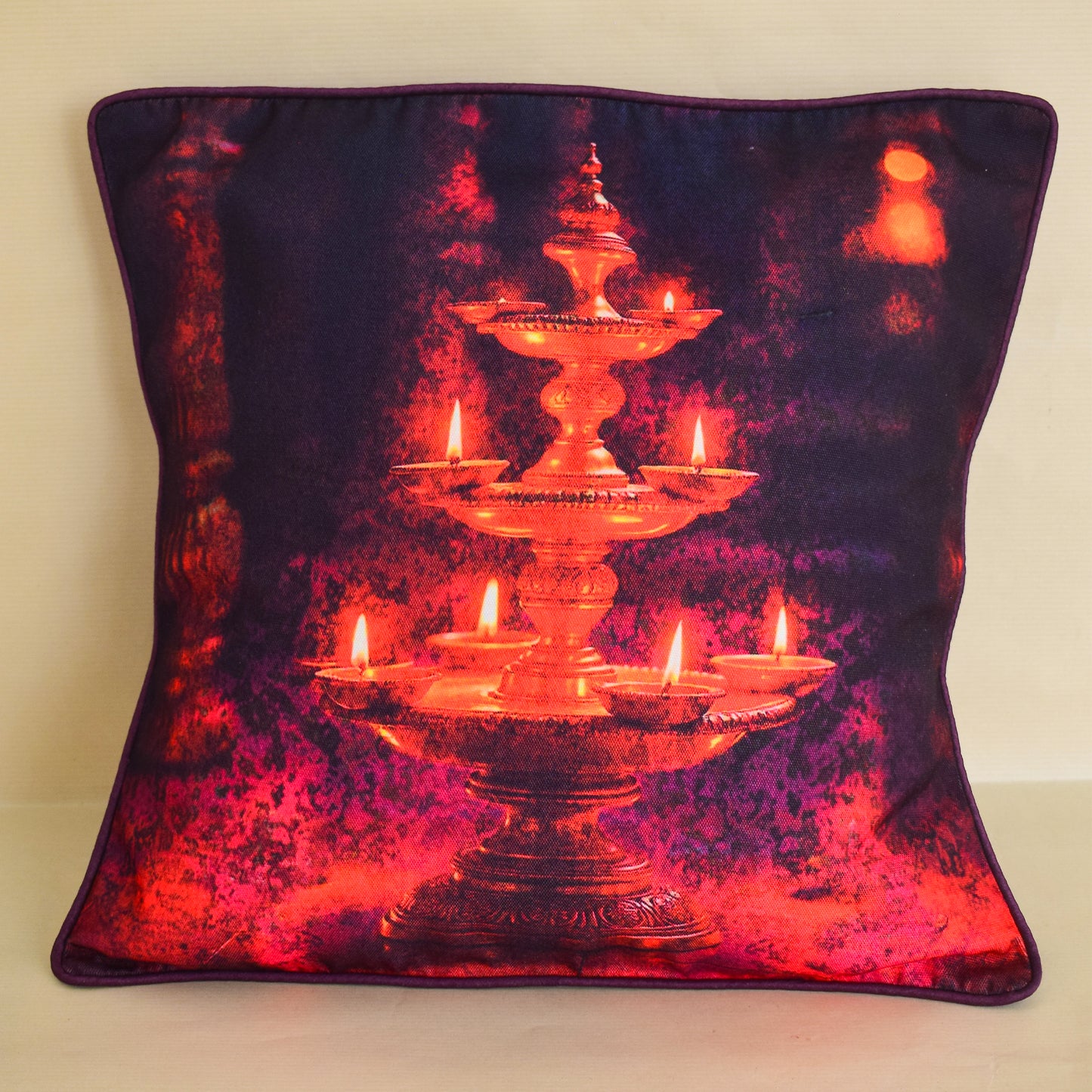 Glowing Diya Digital Printed Cushion Cover