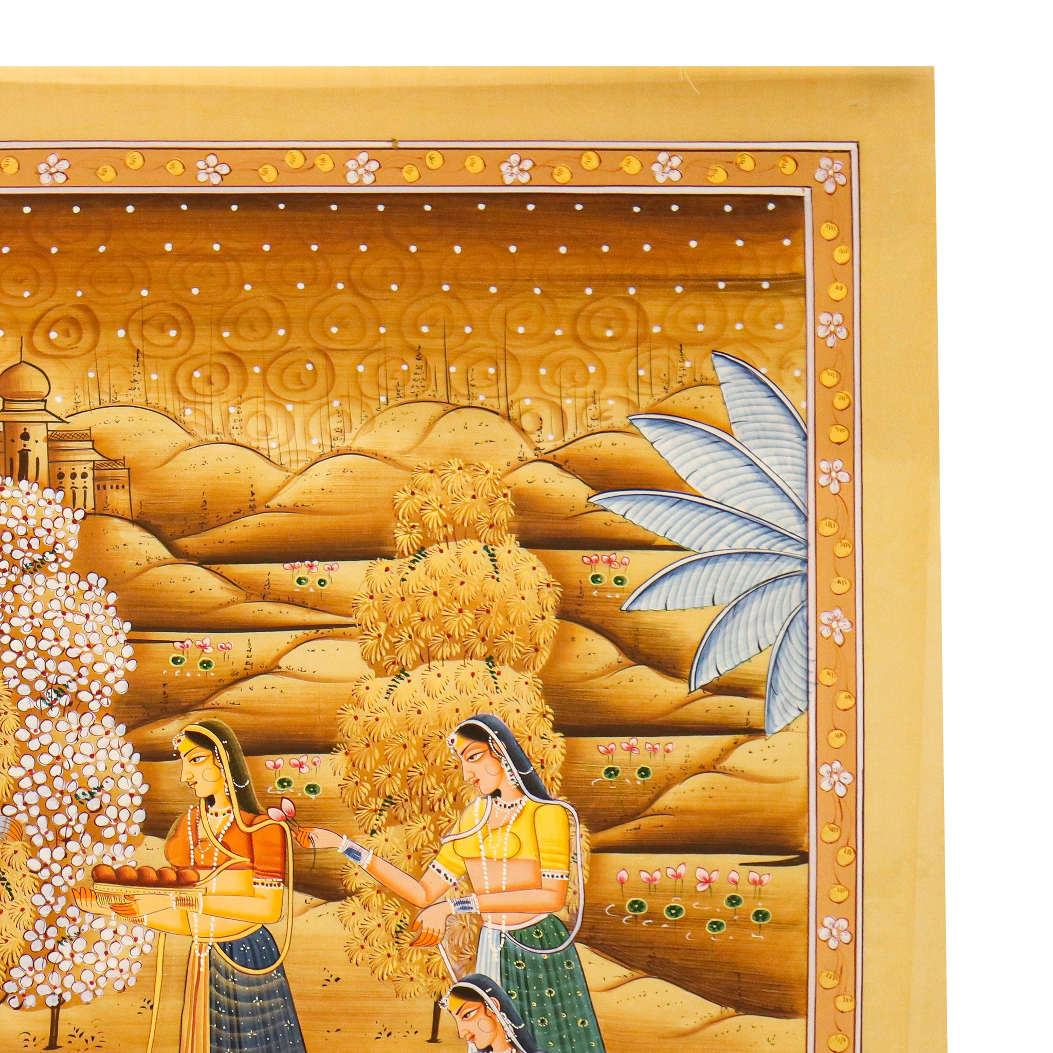 Traditional Pichwai Art – Radha Krishna with Musical Gopikas Under Blooming Tree-Made to Order