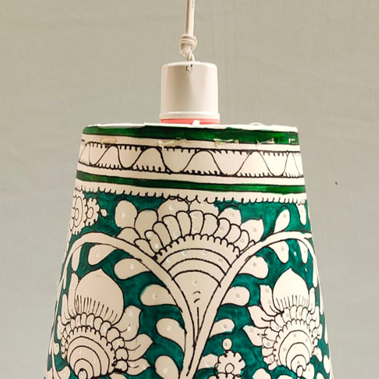 Green Andhra Leather Hanging Lamp – Nature-Inspired Flora & Fauna Design for Elegant Decor-10 Inch