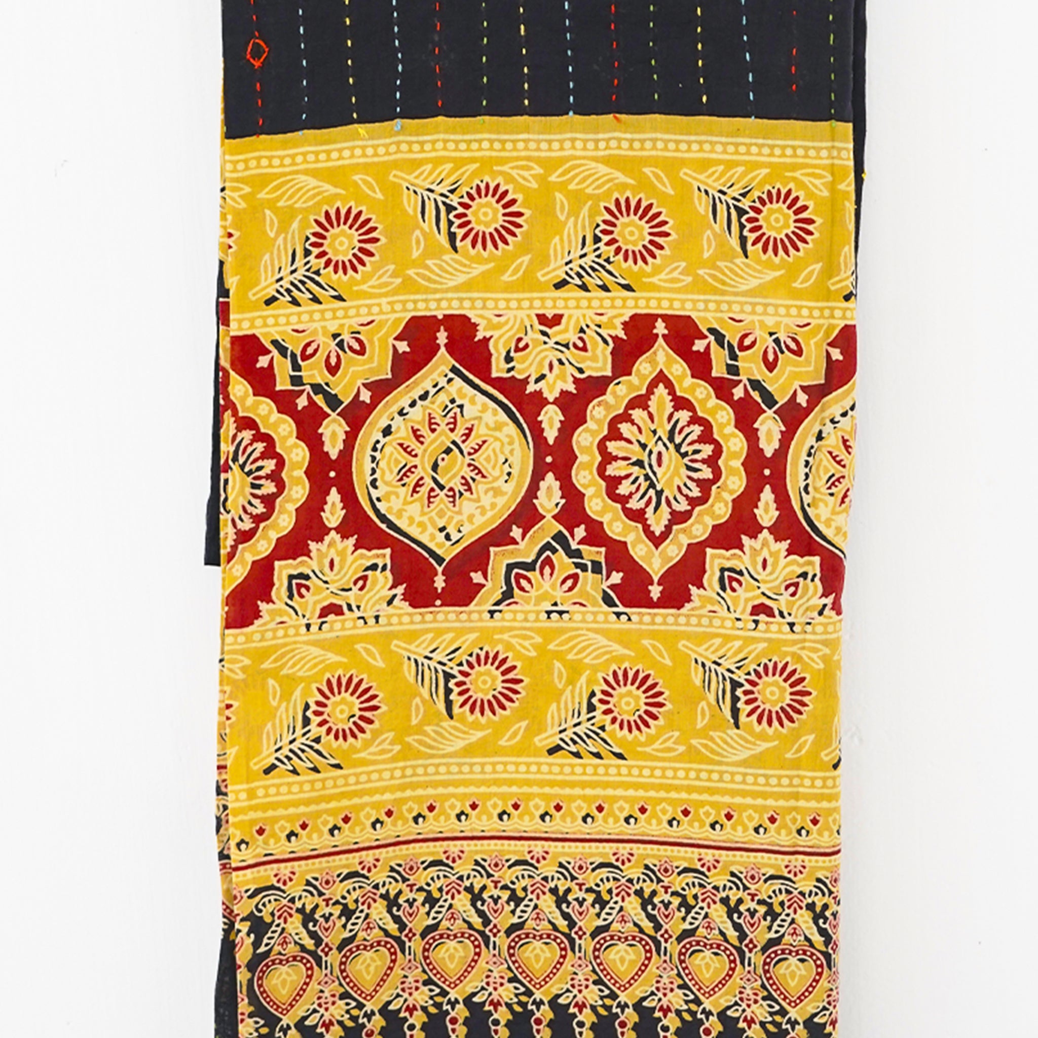 Elegant Ajrakh Block Print Dupatta with Kantha Embroidery – Double Shade Design