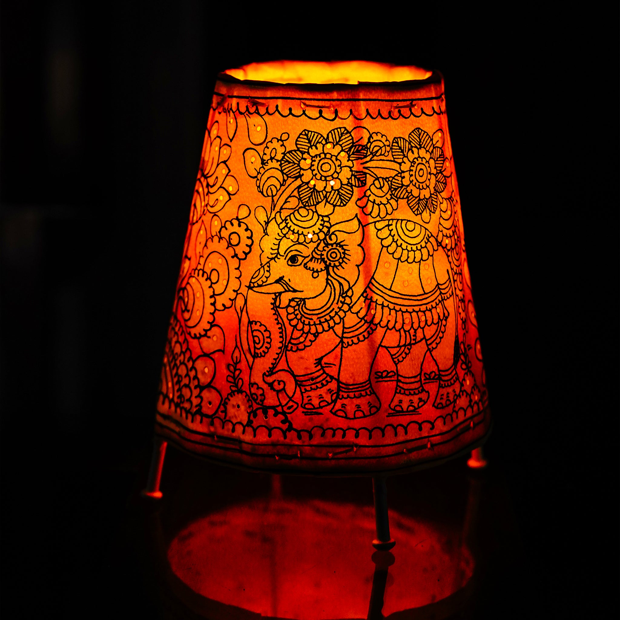 Andhra Leather Craft Yellow Lamp- Elephant