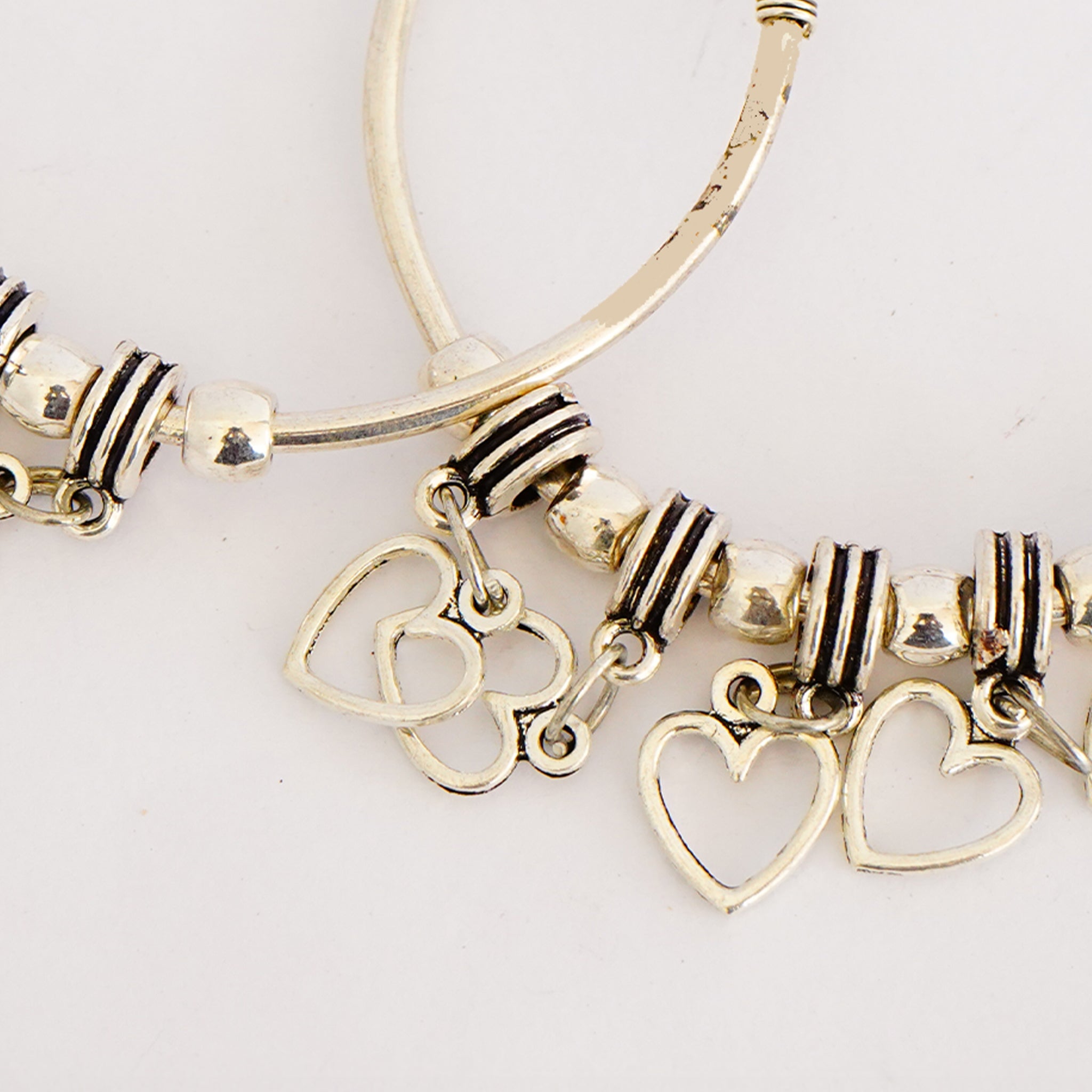 Oxidized German Silver Bangles with Dangling Heart(Set of 2)
