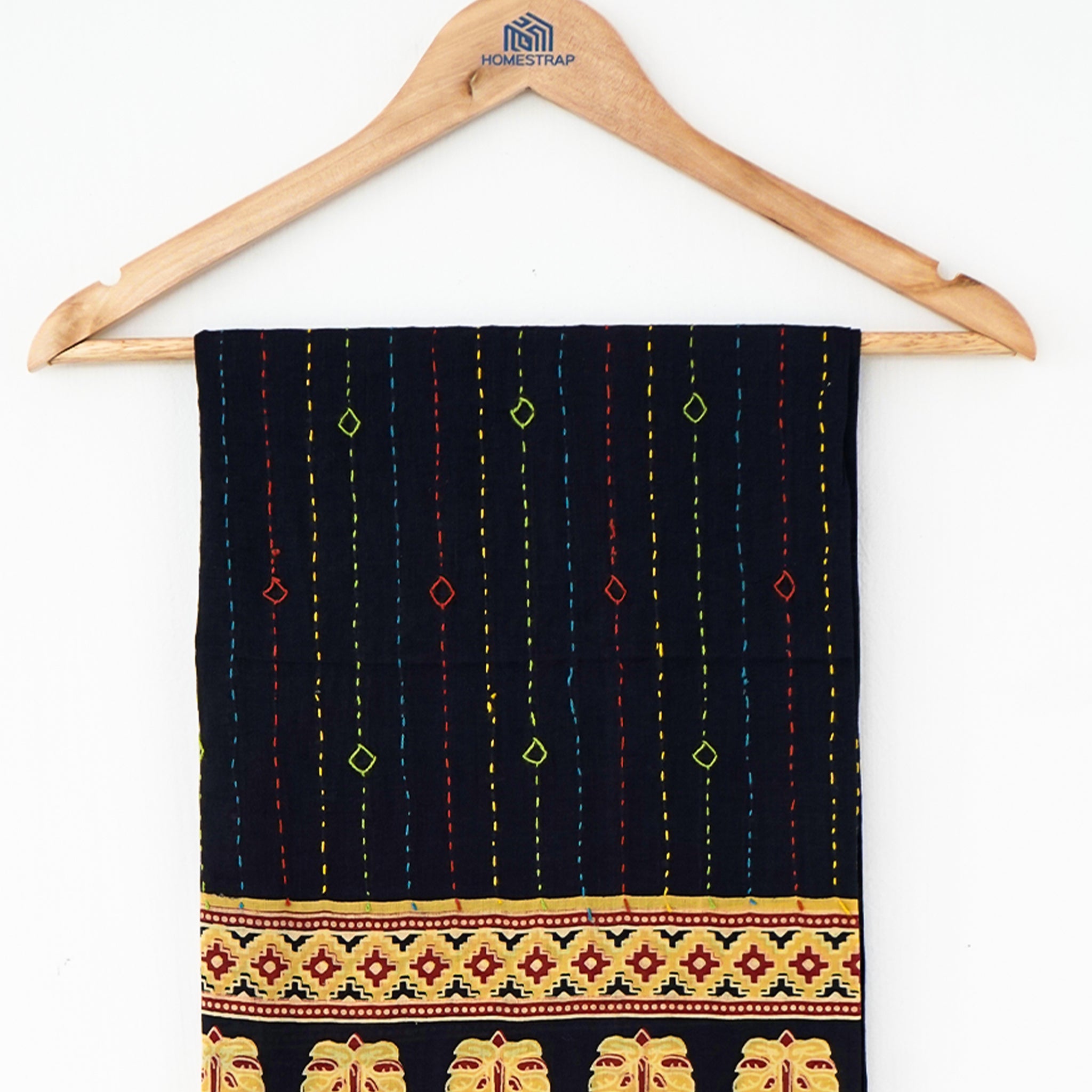 Handcrafted Ajrakh Dupatta | Traditional Block Print & Kantha Embroidery