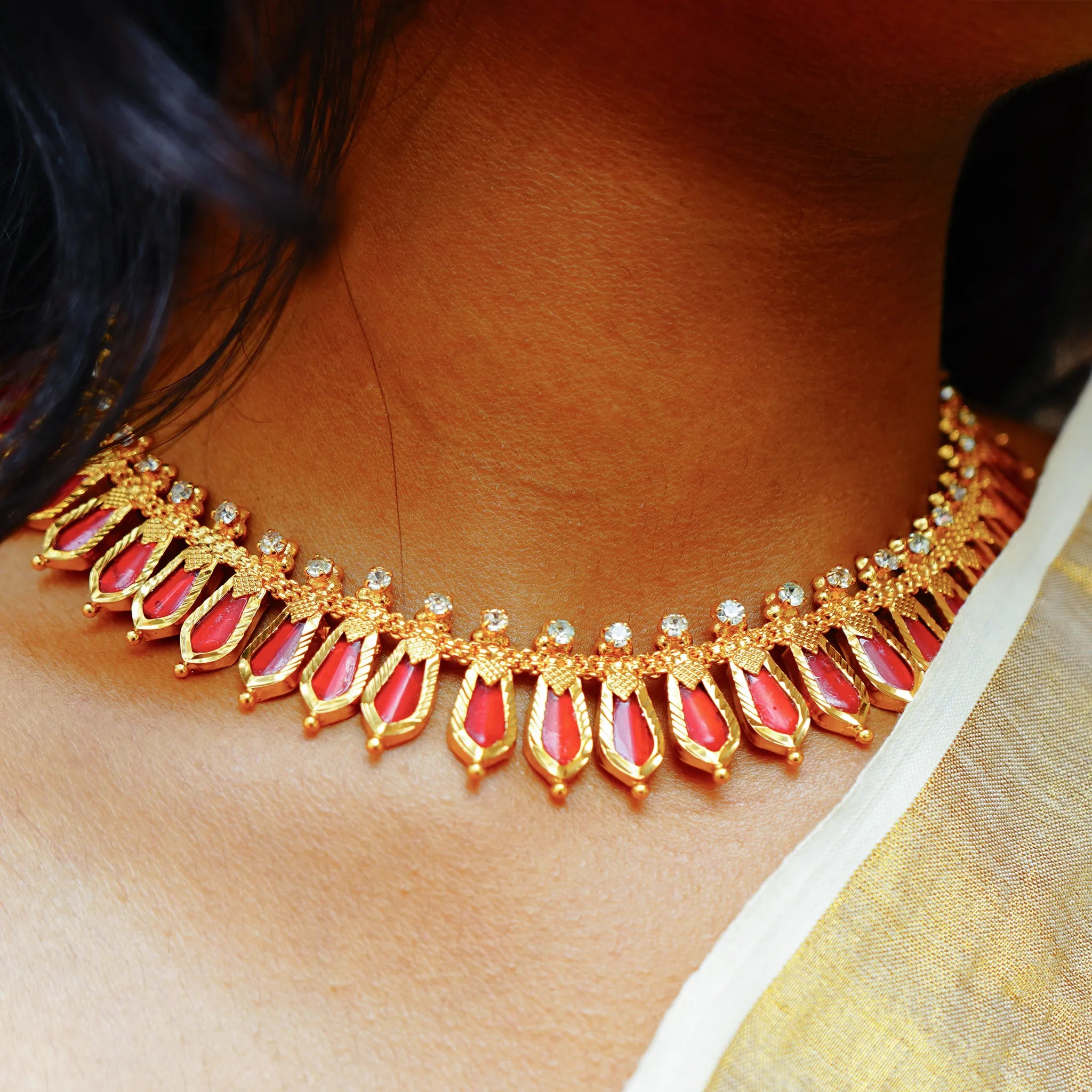 Kerala Palakka Jewellery - Red Nagapadam Necklace
