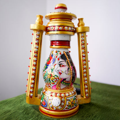 Kishangarh Marble Lantern with Rajasthani Woman Painting