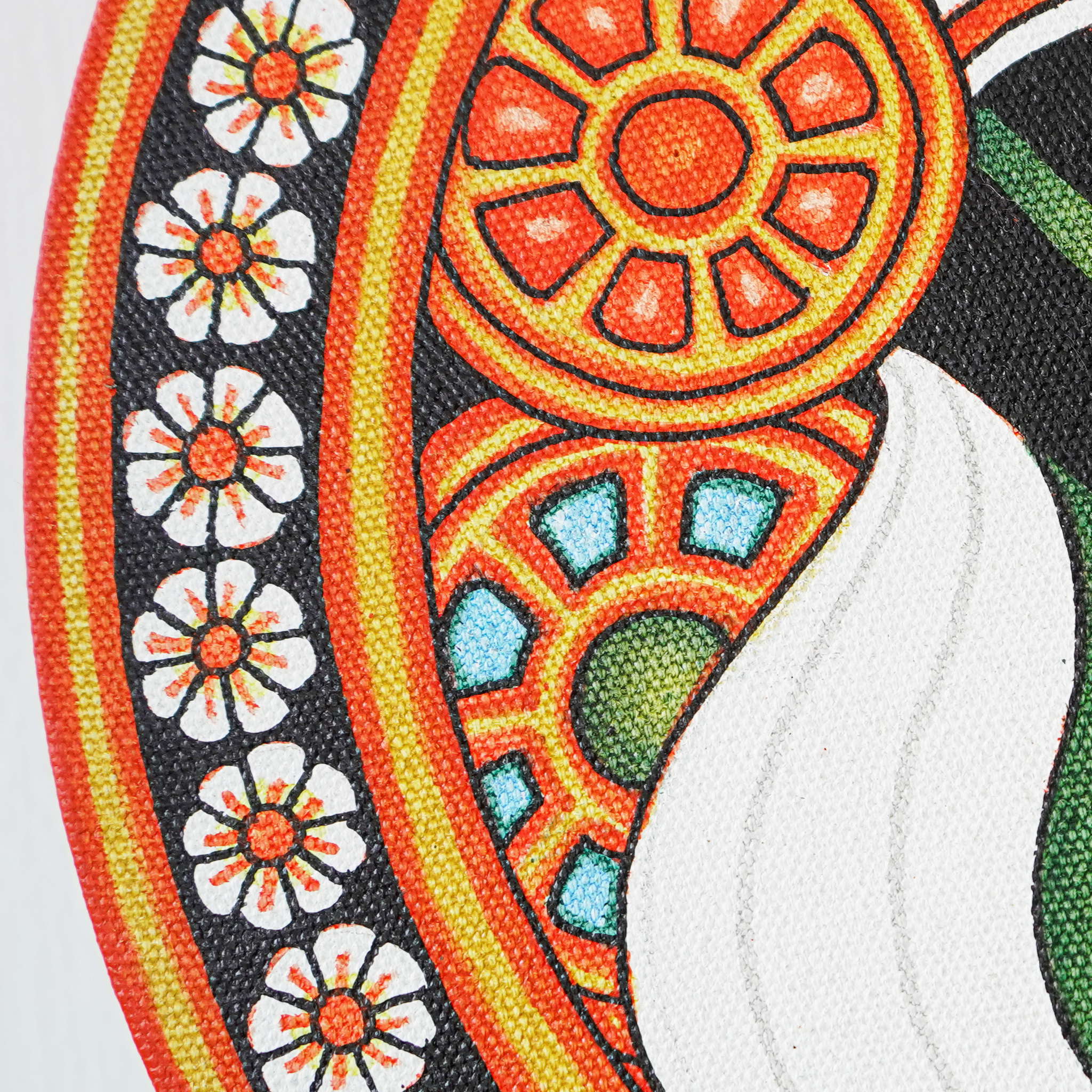 Kerala Mural Art Masterpiece: Vibrant Kathakali Face Round Frame  (Dia - 12 inches) mural painting wall art by Culturati